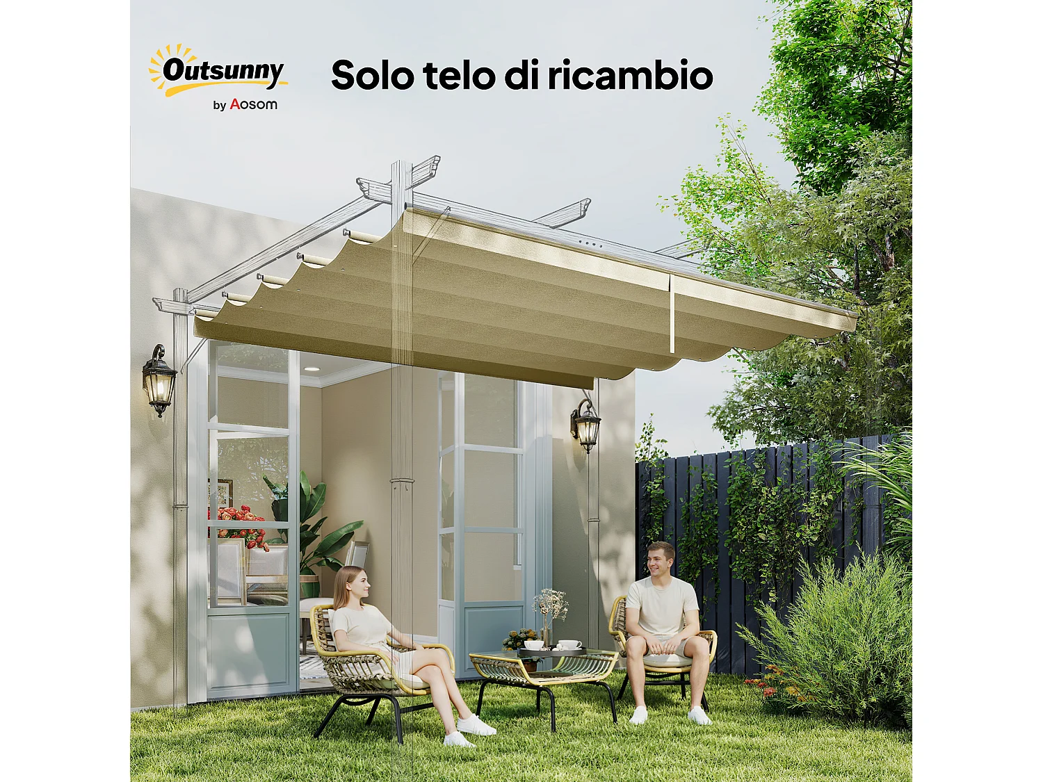 Copertura per gazebo pergola 4x3 m con 10 fori di drenaggio beige