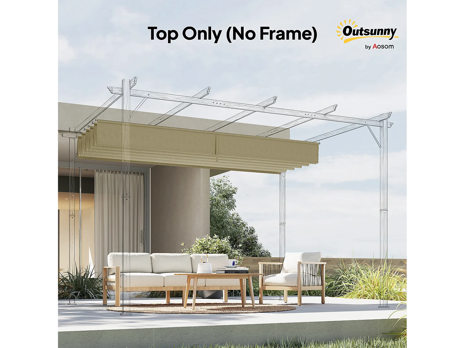 Copertura per gazebo pergola 4x3 m con 10 fori di drenaggio beige