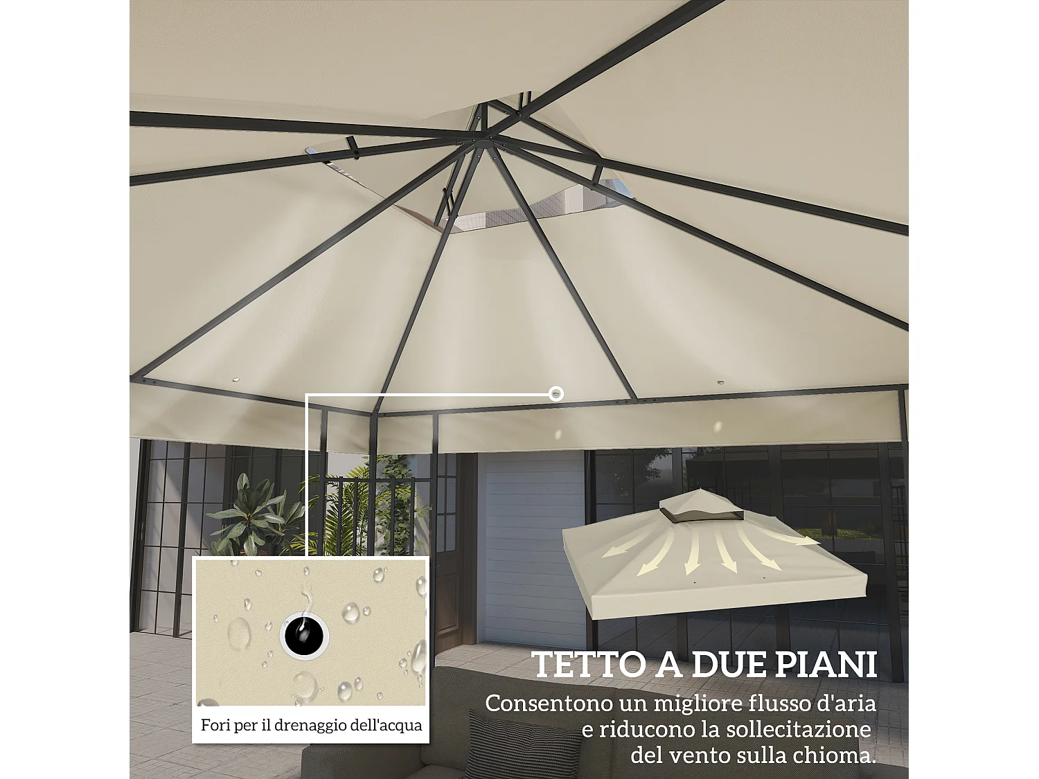 Copertura per gazebo 3x3m sostitutiva in poliestere crema