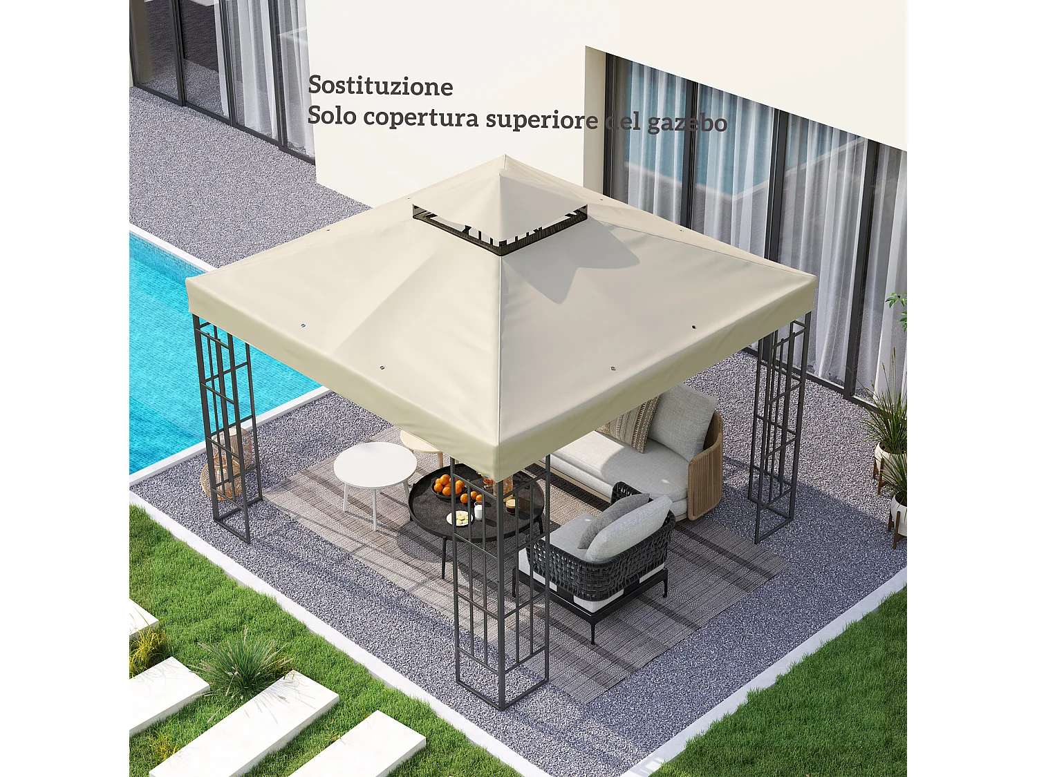 Copertura per gazebo 3x3m sostitutiva in poliestere crema