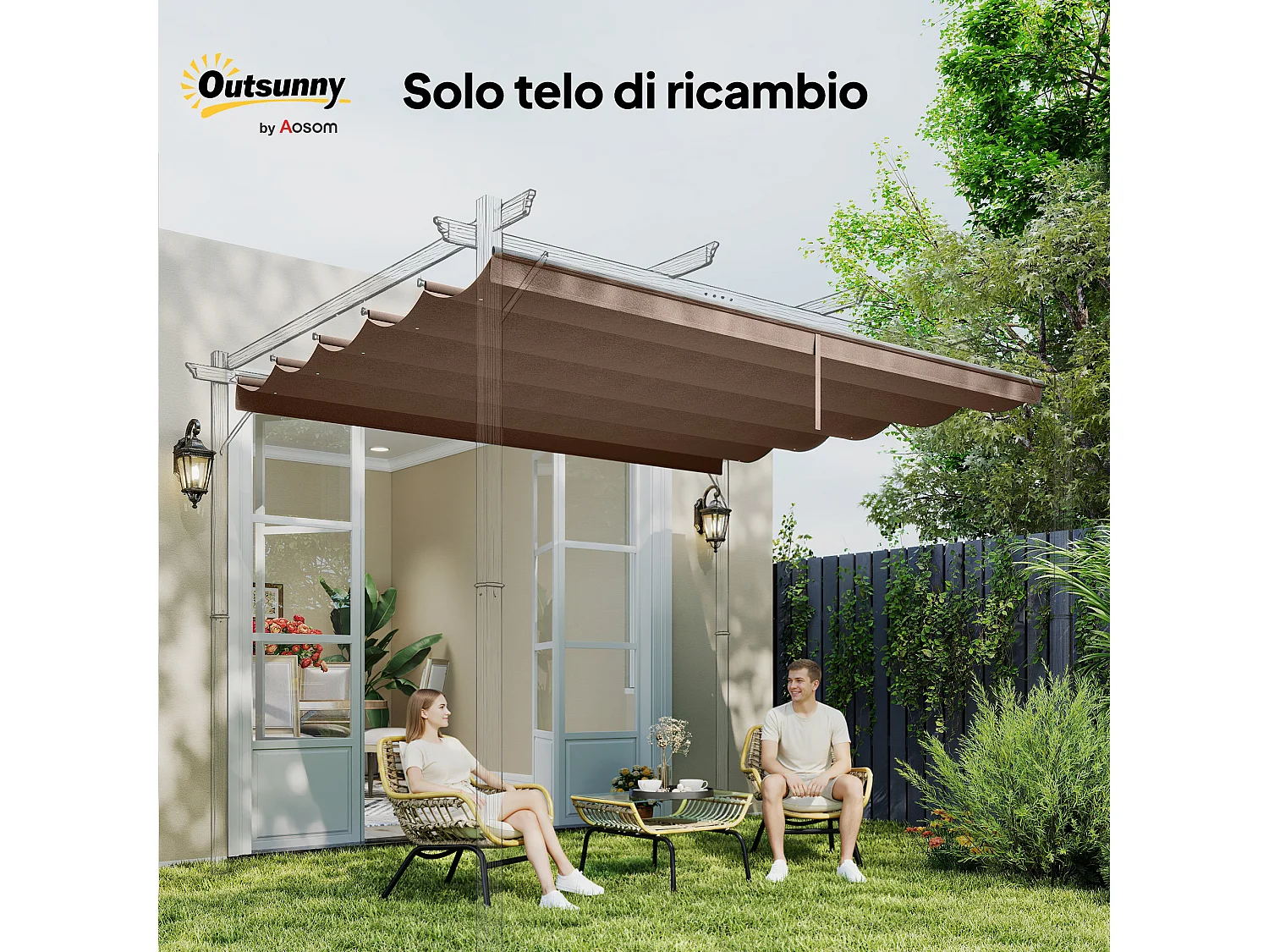 Copertura per gazebo pergola 4x3 m con 10 fori di drenaggio caffè