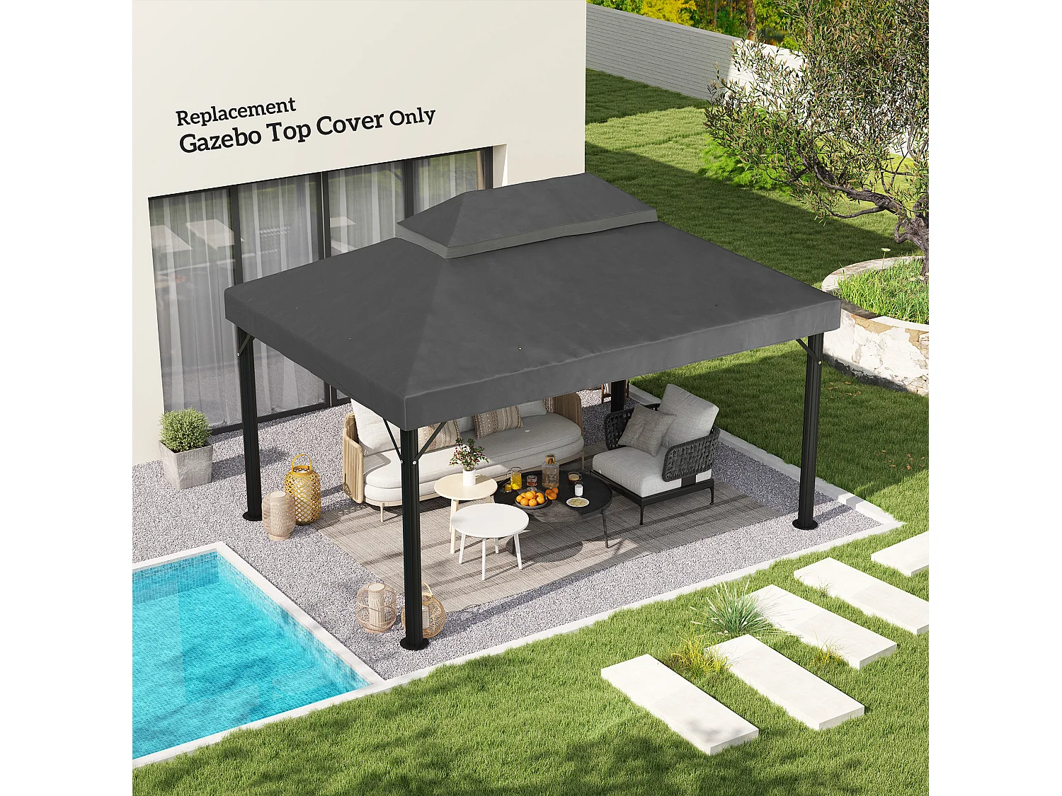 Copertura per gazebo 3x4 m a 2 livelli in tessuto oxford grigio scuro