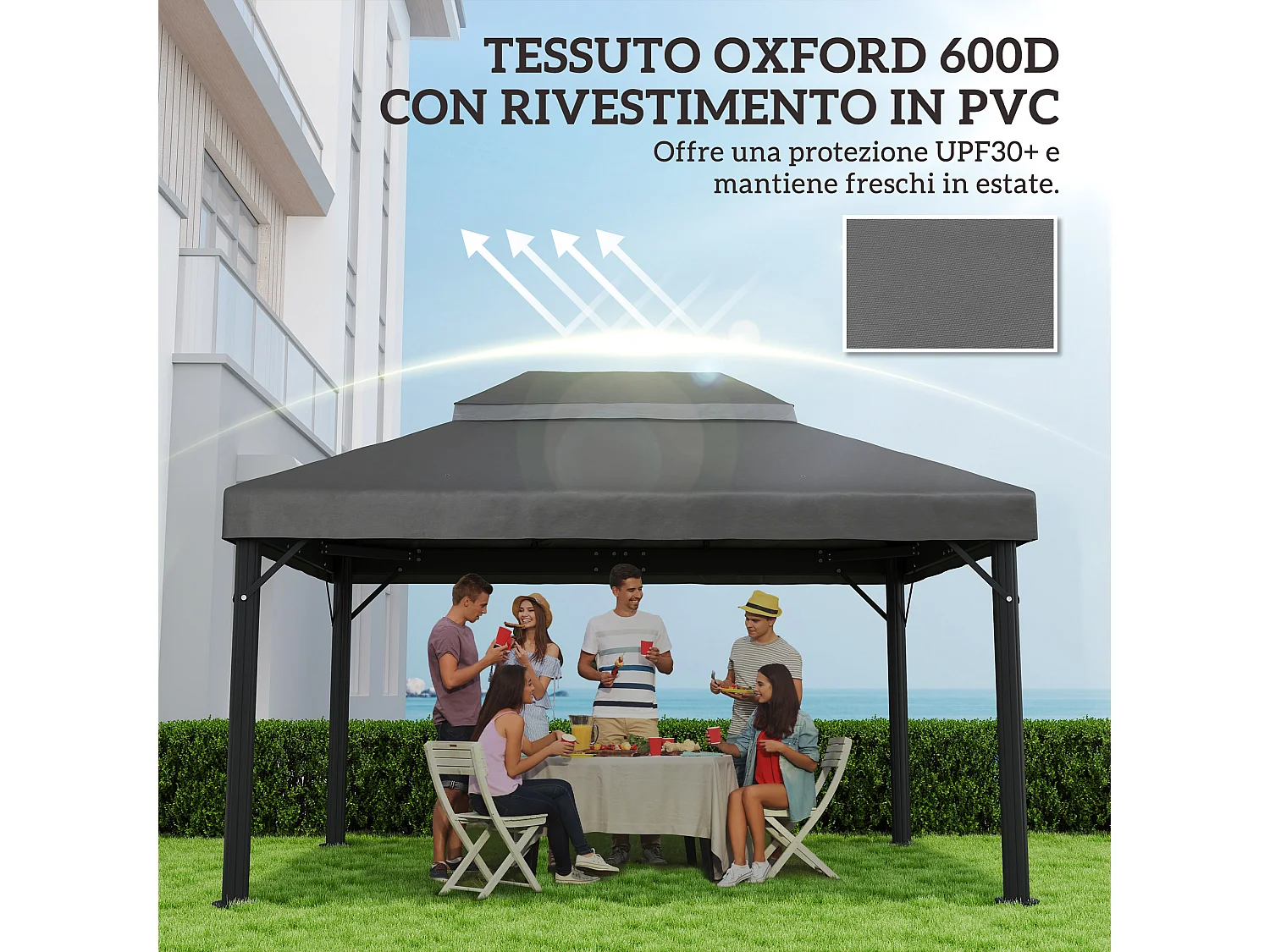 Copertura per gazebo 3x4 m a 2 livelli in tessuto oxford grigio scuro