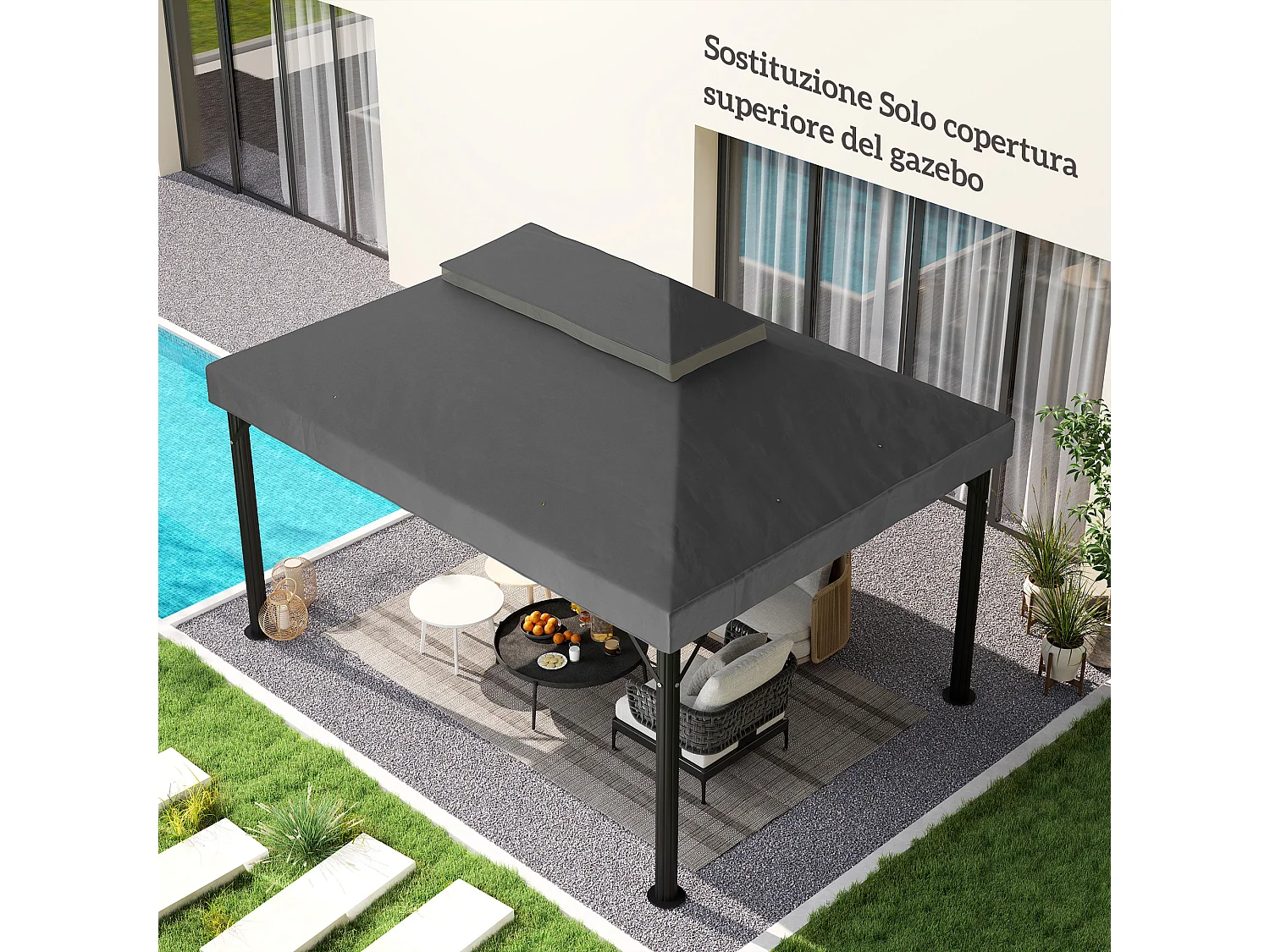 Copertura per gazebo 3x4 m a 2 livelli in tessuto oxford grigio scuro