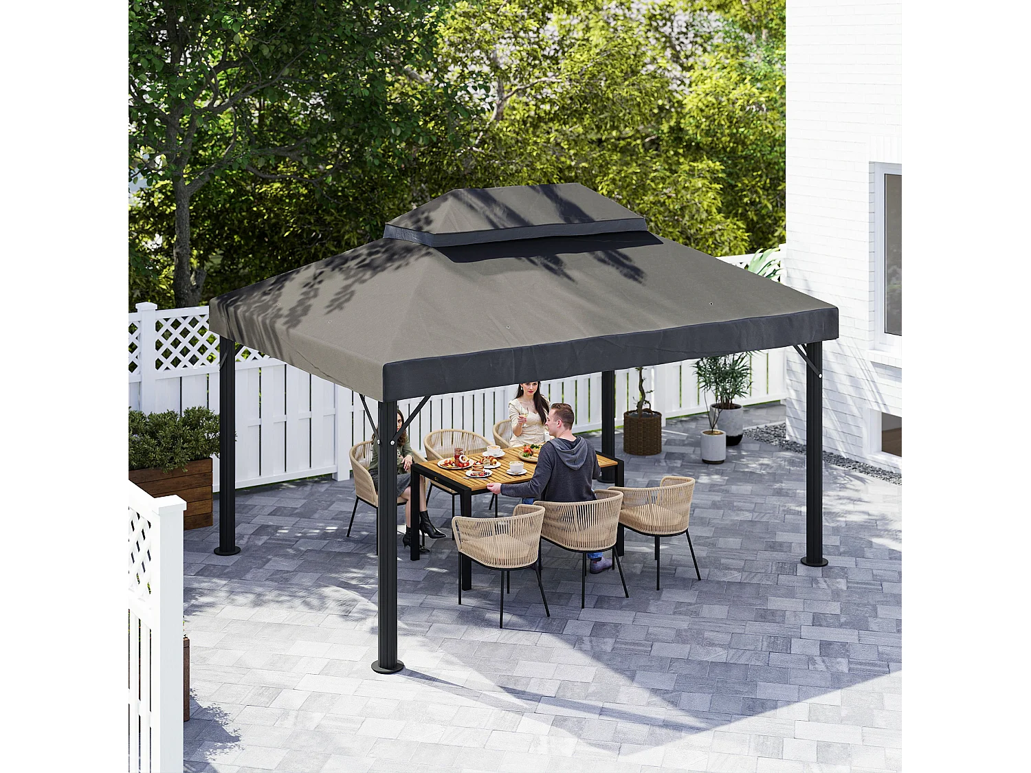 Copertura per gazebo 3x4 m a 2 livelli in tessuto oxford grigio scuro
