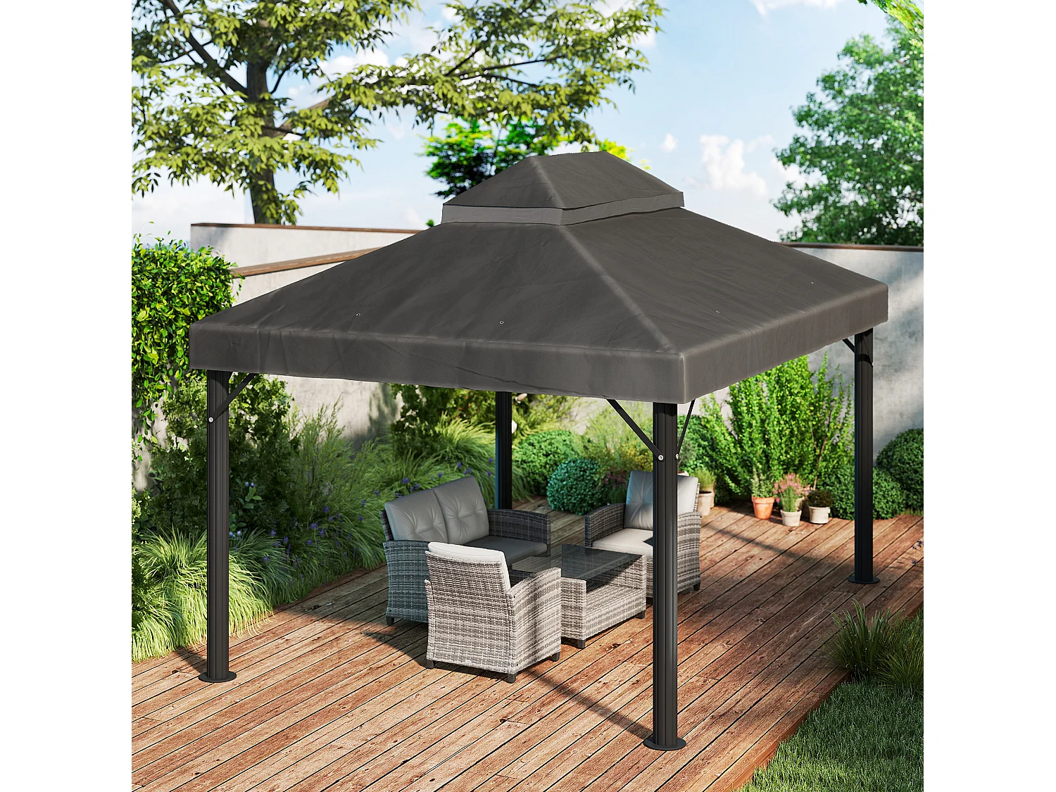 Copertura per gazebo 3x4 m a 2 livelli in tessuto oxford grigio scuro