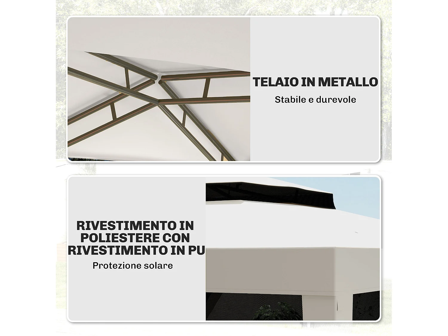 Gazebo da giardino 3x3 m con zanzariera, doppio tetto e 8 fori crema