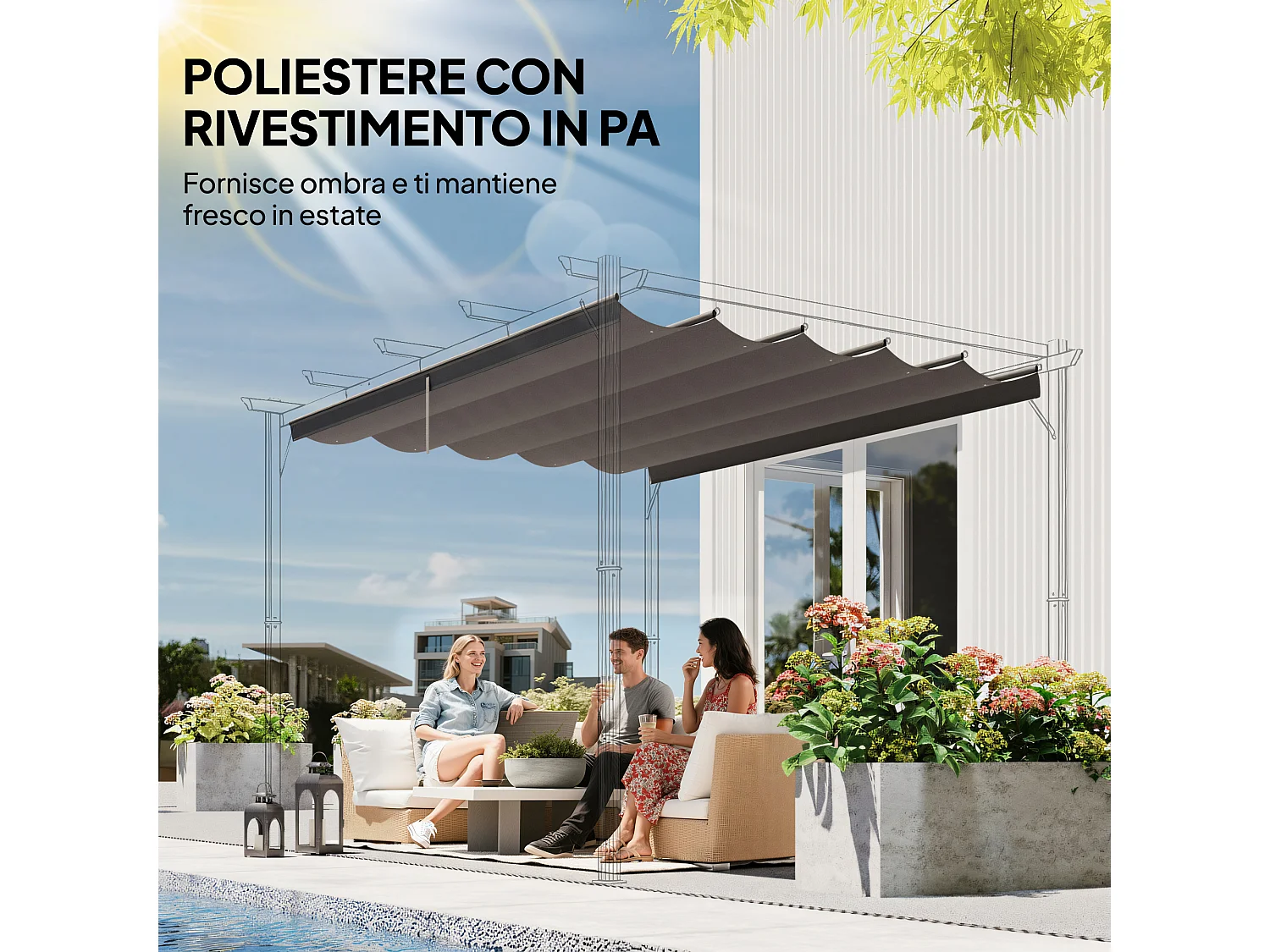 Tettuccio di ricambio per gazebo 3x3 m da giardino grigio chiaro