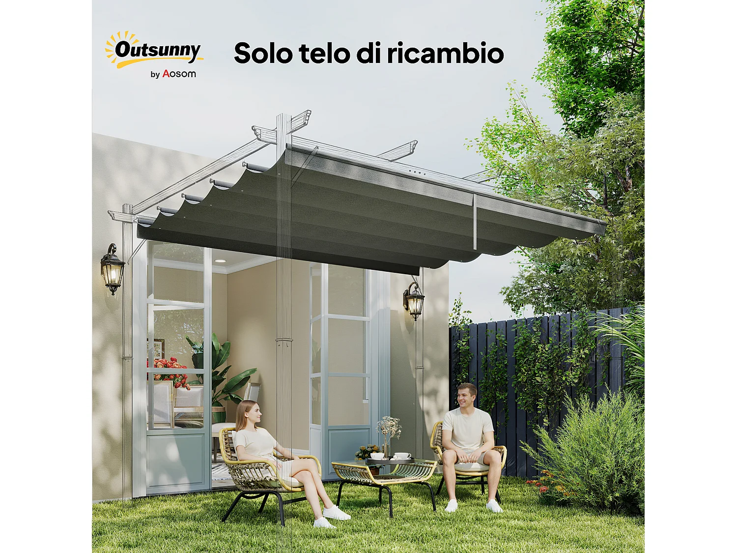 Tettuccio di ricambio per gazebo 3x3 m da giardino grigio chiaro