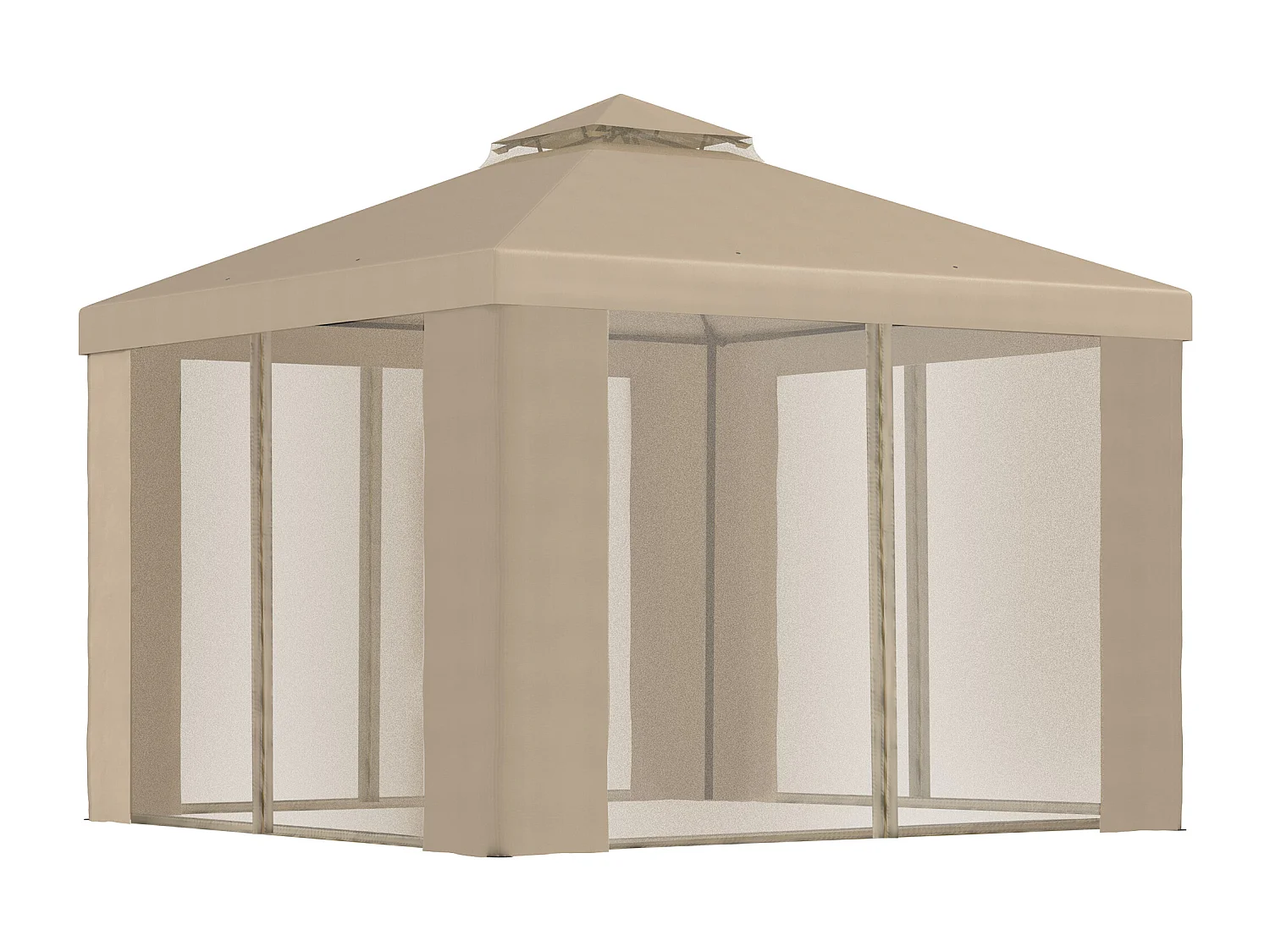 Gazebo da giardino 3x3 m con zanzariera e tetto a 2 livelli color kaki