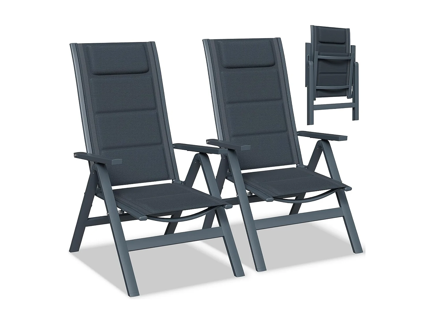 Chaise de Jardin Pliante en Aluminium (lot de 2), 7 Positions+Tissu Composite Respirant + Mousse à Séchage Rapide, 180 kg, Gris