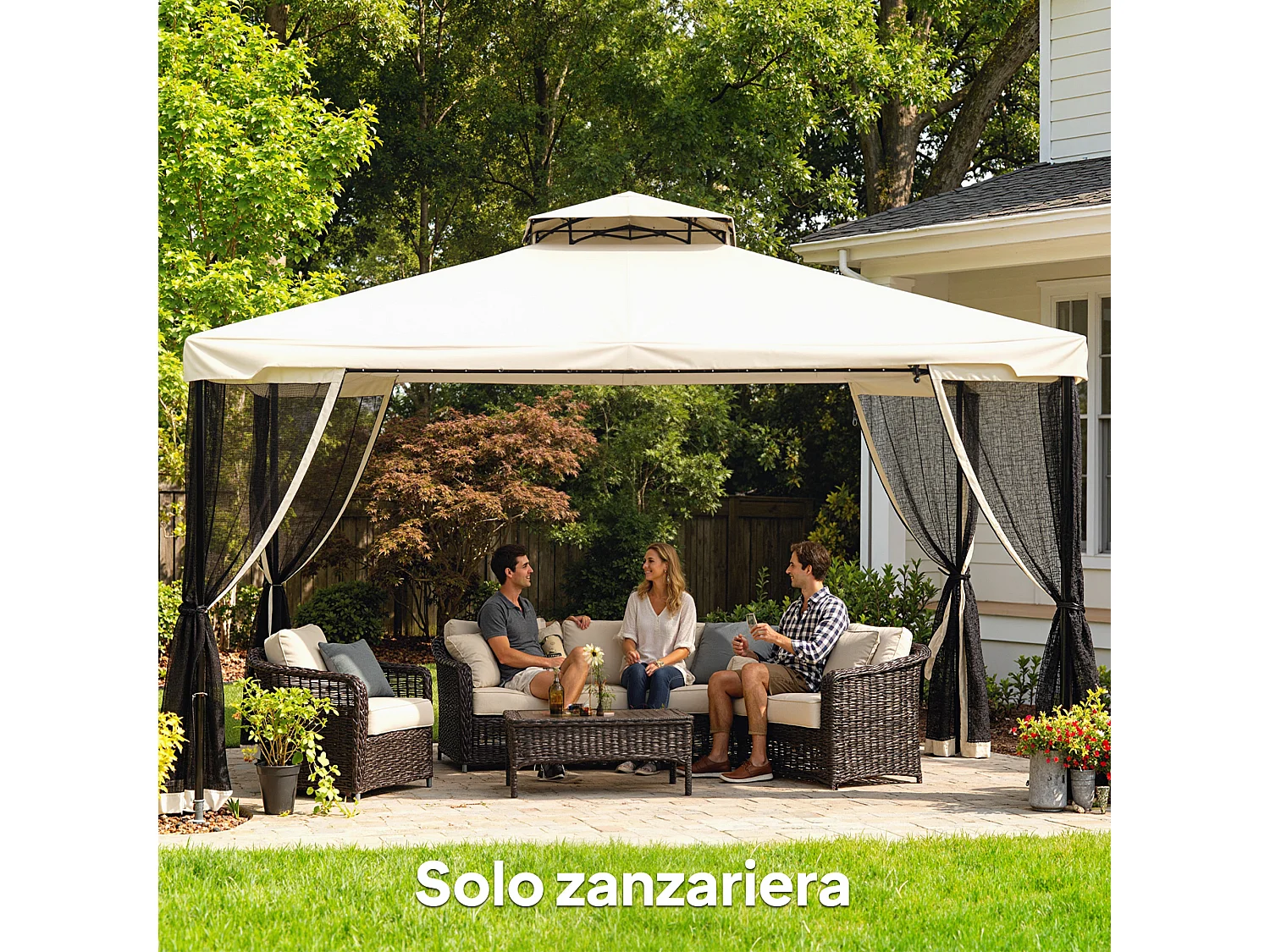 Tende zanzariera per gazebo ricambio universale nero e beige