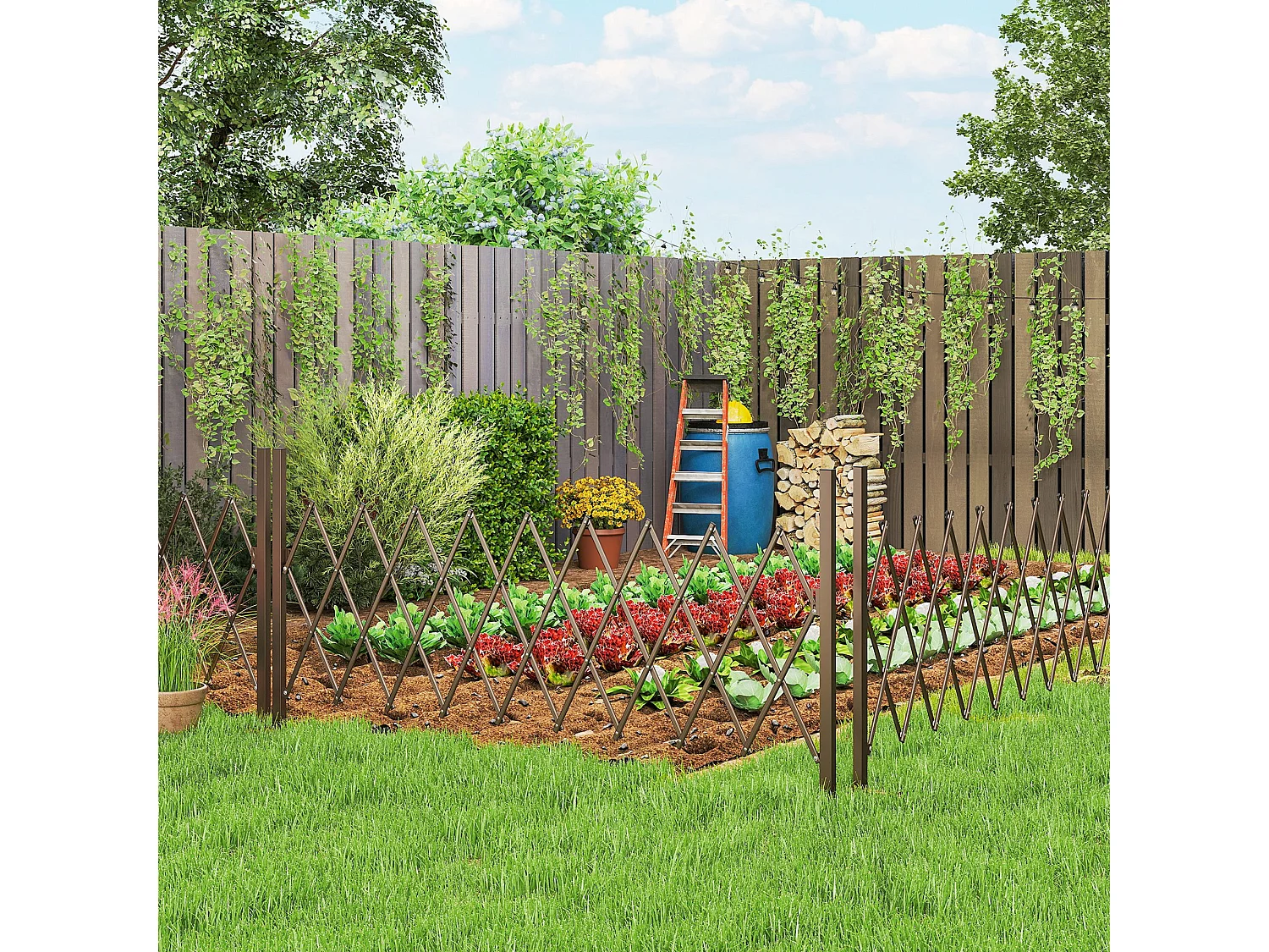 Recinzione per giardino regolabile in metallo 250x103.5 cm marrone