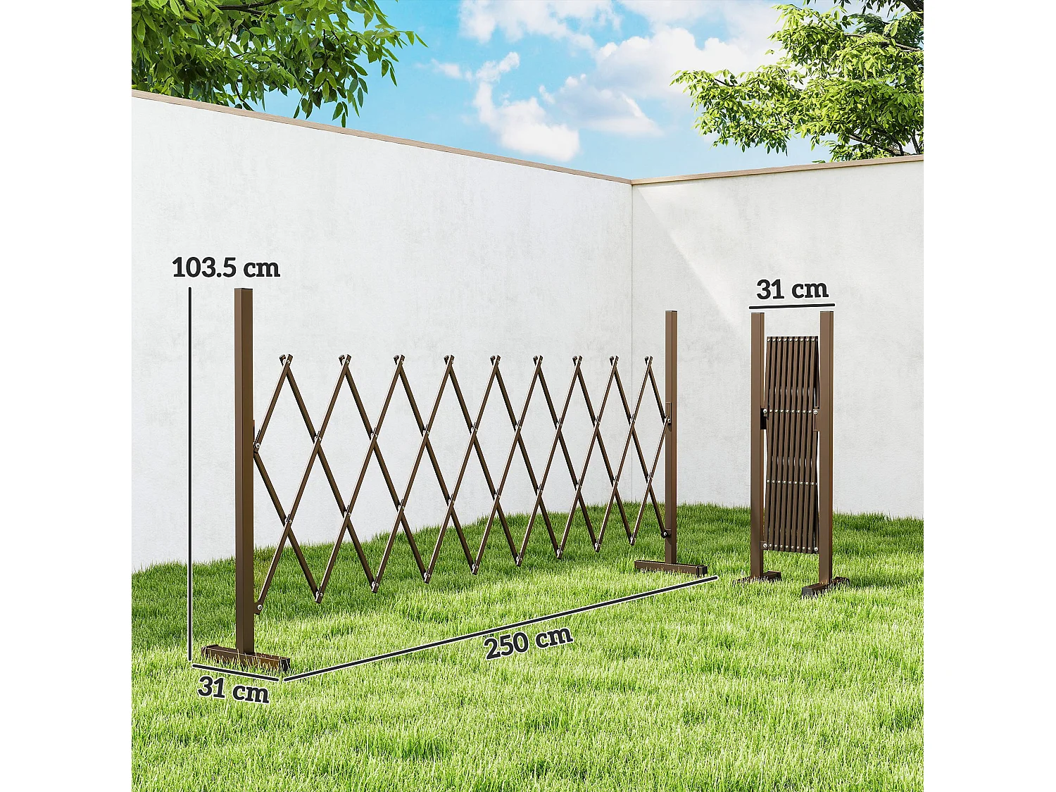 Recinzione per giardino regolabile in metallo 250x103.5 cm marrone