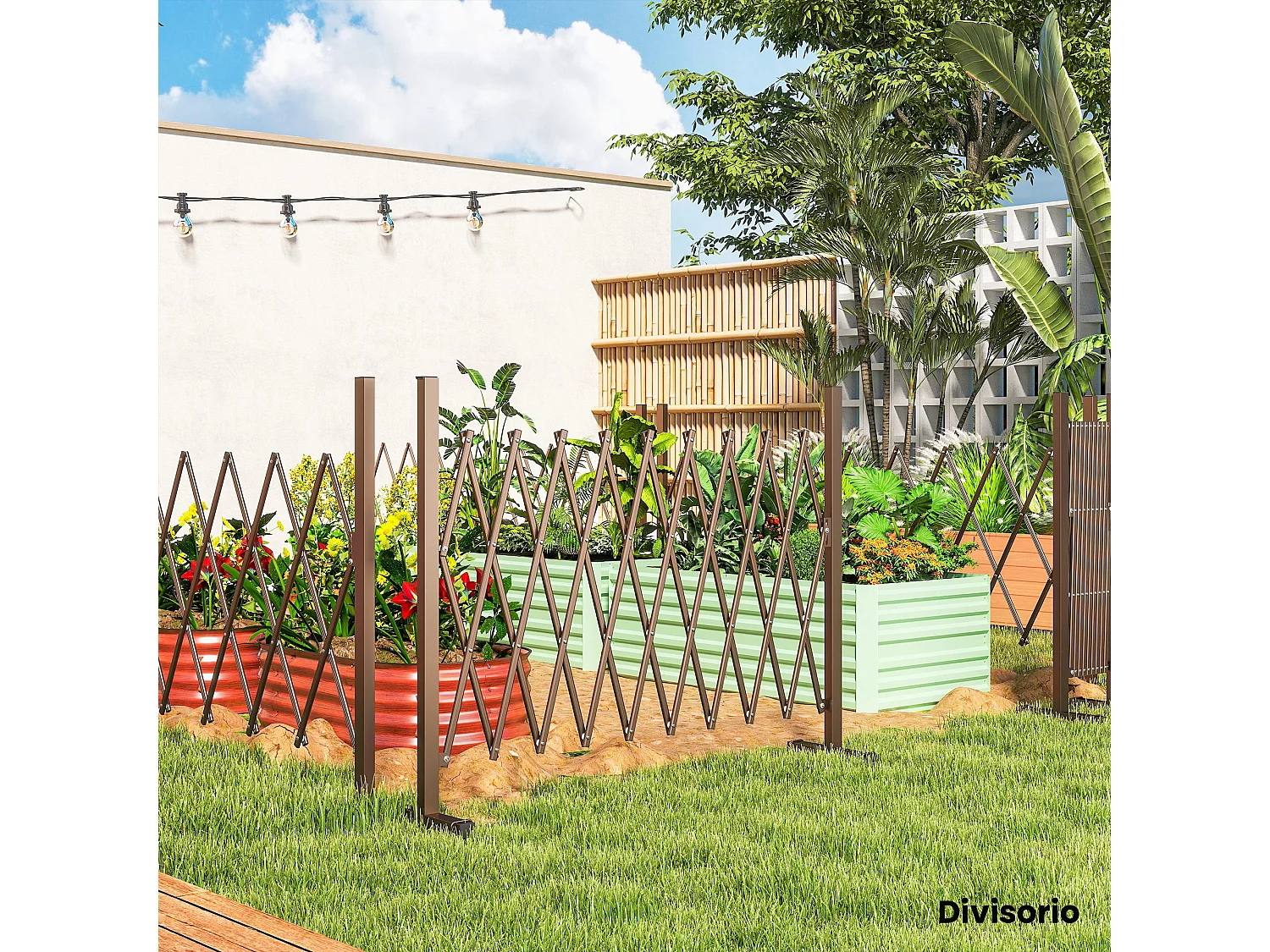 Recinzione per giardino regolabile in metallo 250x103.5 cm marrone