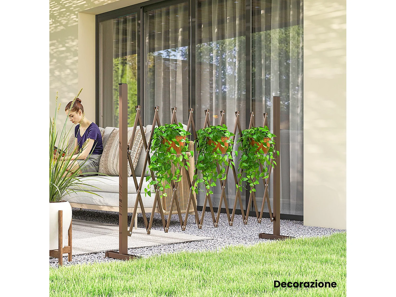 Recinzione per giardino regolabile in metallo 250x103.5 cm marrone