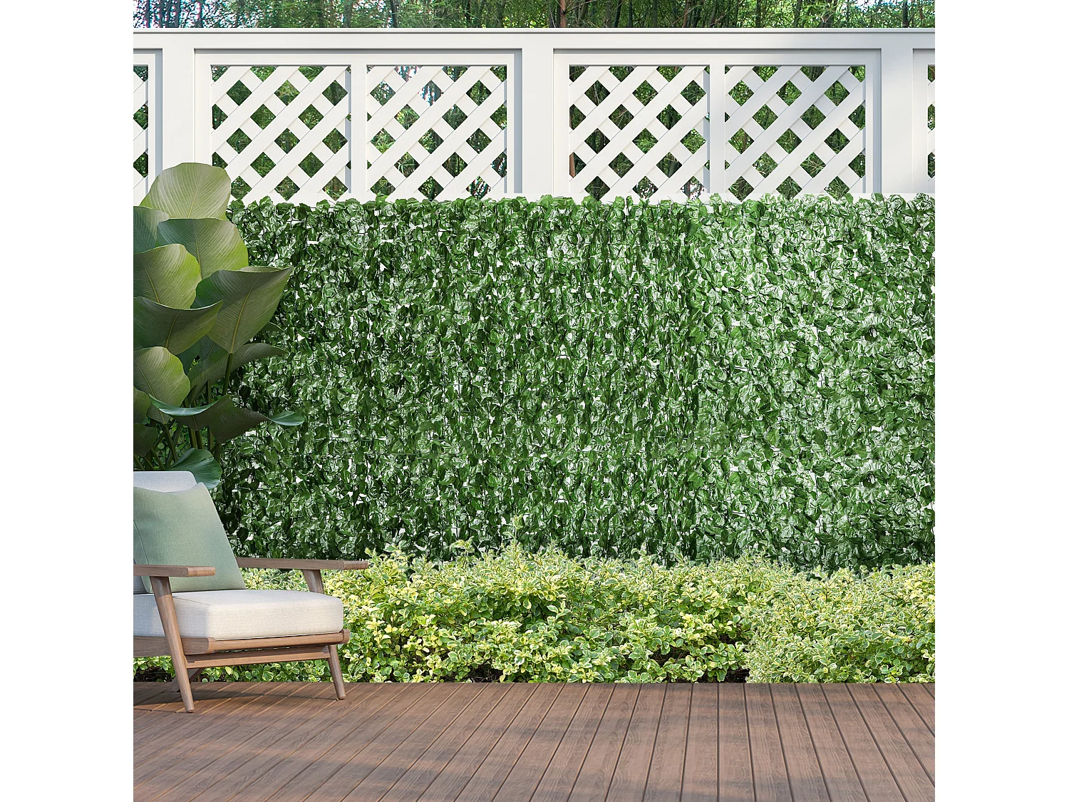 Rotolo di siepe finta con foglie d'edera 300x100 cm verde scuro