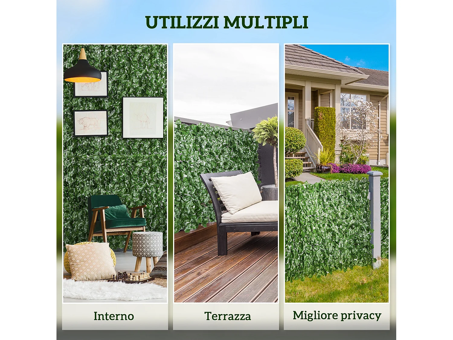 Rotolo di siepe finta con foglie d'edera 300x100 cm verde scuro