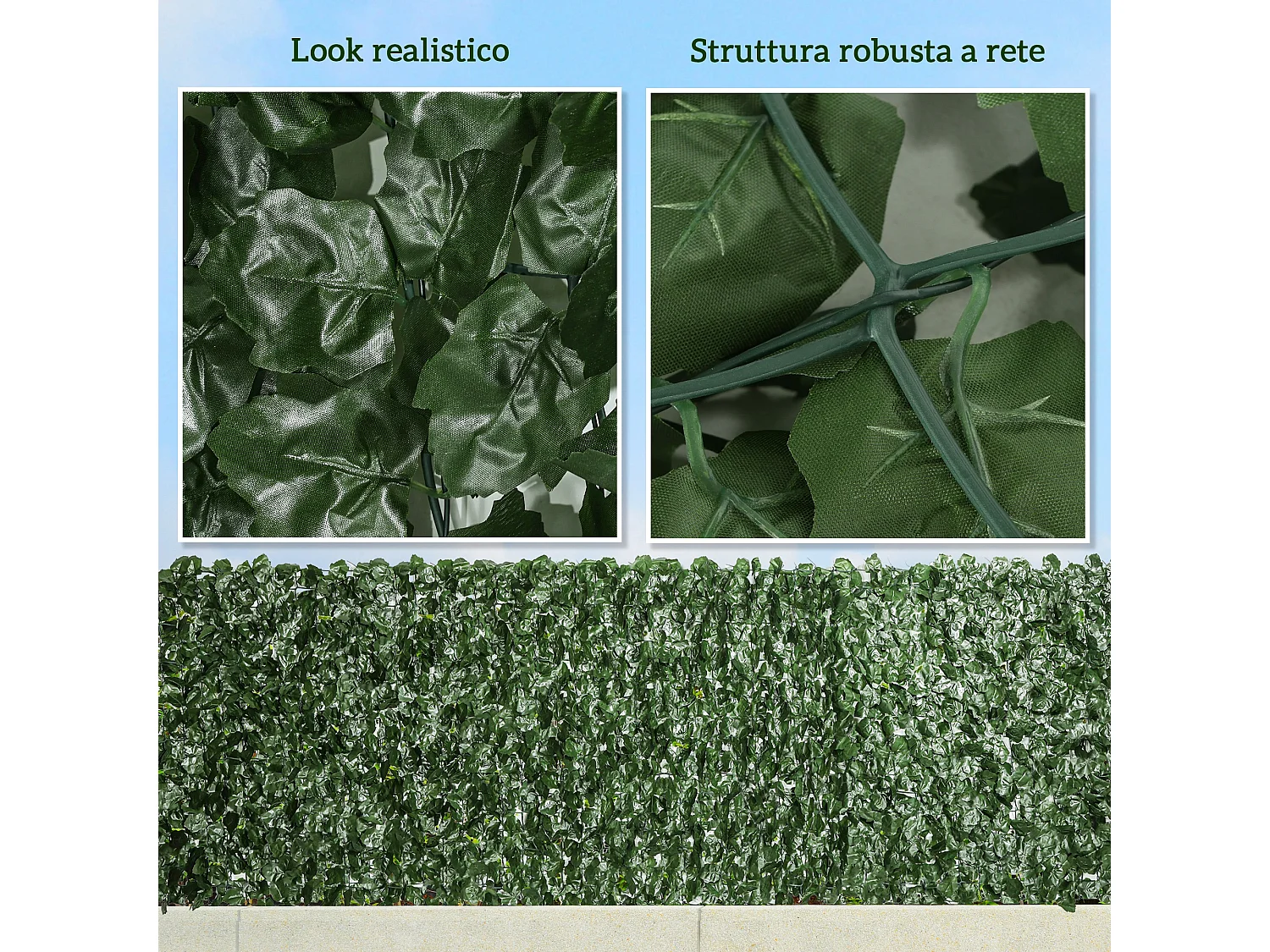 Rotolo di siepe finta con foglie d'edera 300x100 cm verde scuro