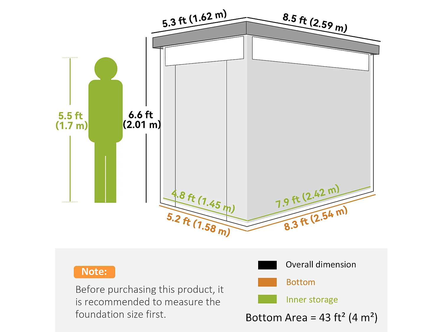 Capanno da giardino con lucernario 162x259x201 cm grigio scuro