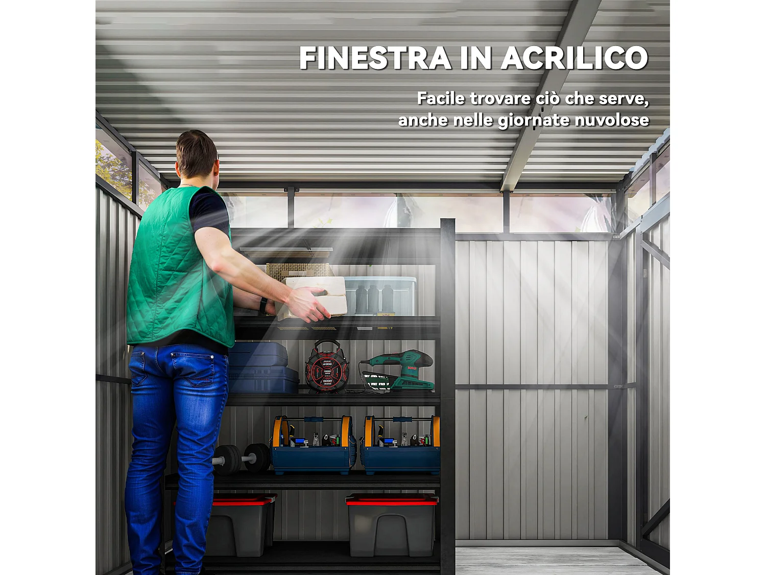 Capanno da giardino con lucernario 162x259x201 cm grigio scuro