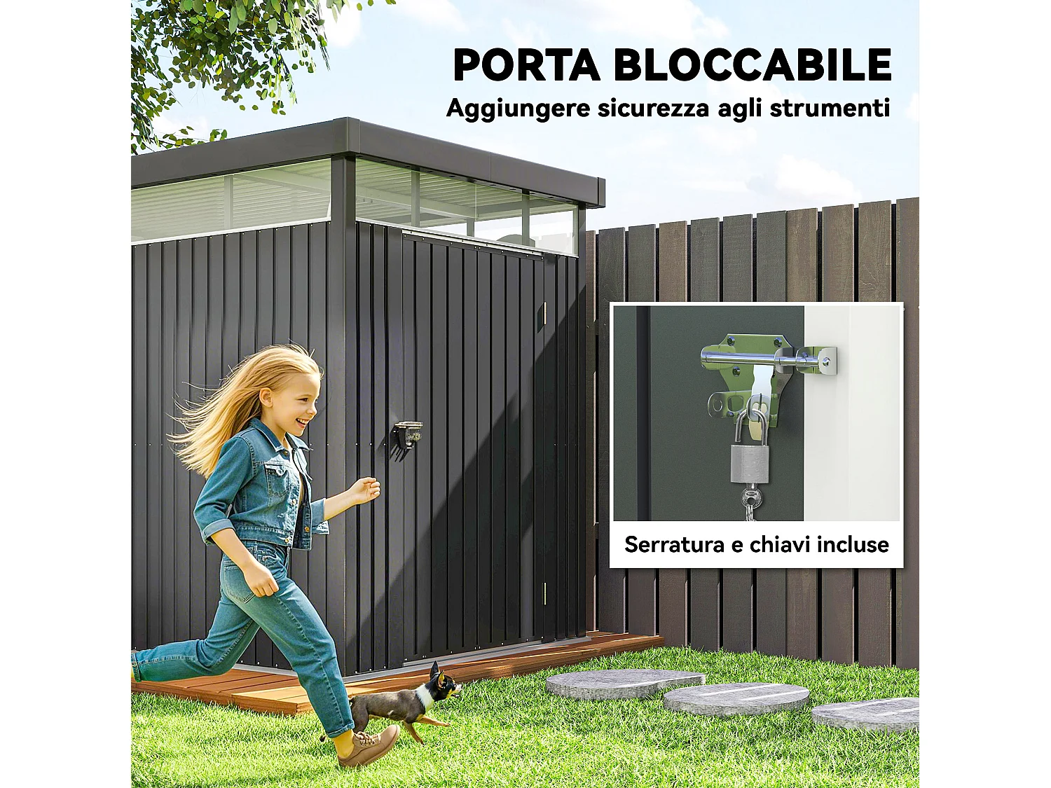 Capanno da giardino con lucernario 162x259x201 cm grigio scuro