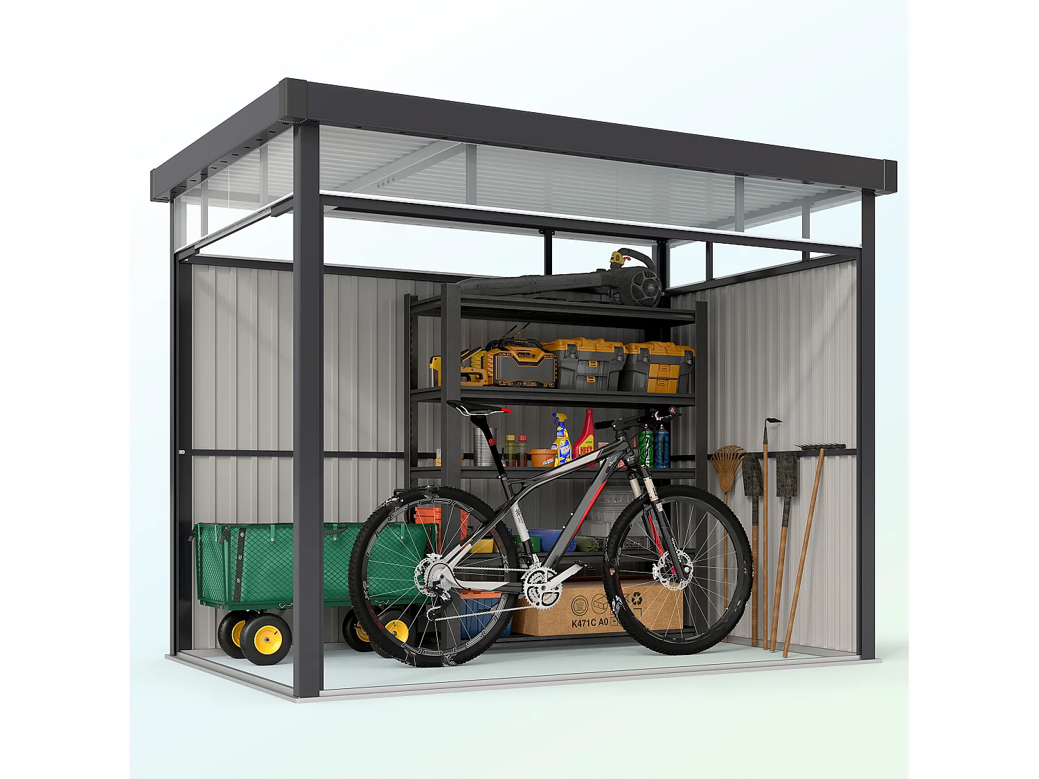 Capanno da giardino con lucernario 162x259x201 cm grigio scuro