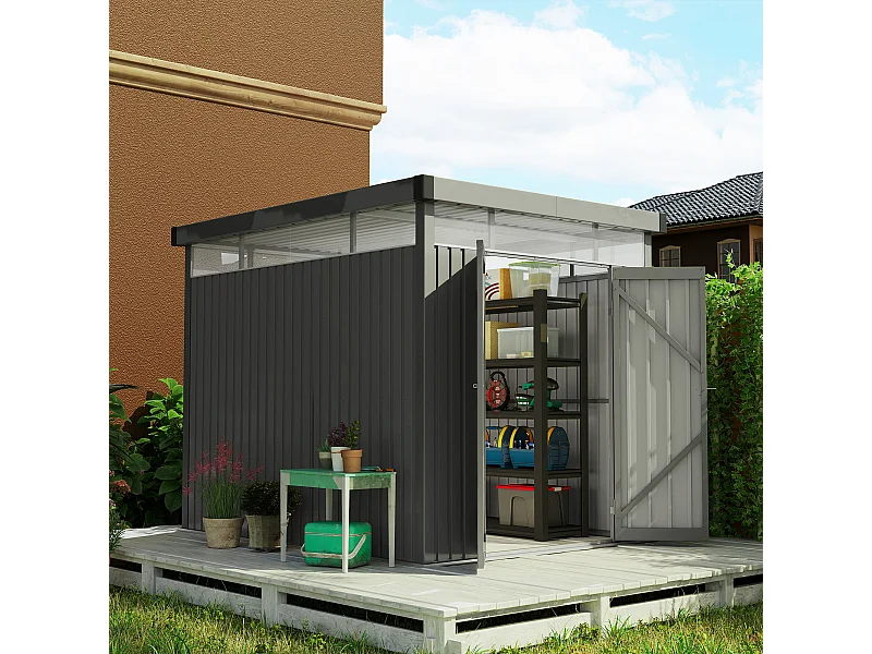 Capanno da giardino con lucernario 162x259x201 cm grigio scuro