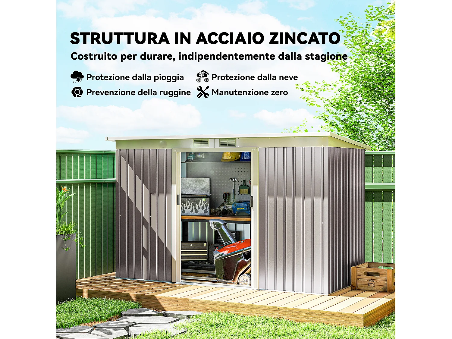 Ripostiglio da giardino con 2 prese d'aria e 2 porte grigio chiaro