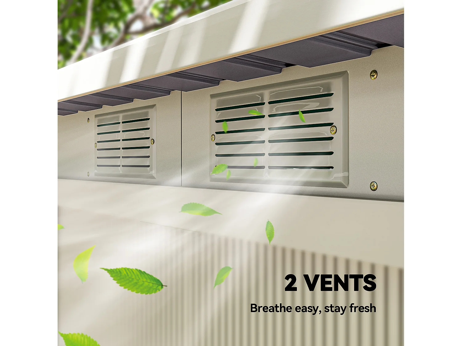 Ripostiglio da giardino con 2 prese d'aria e 2 porte grigio chiaro