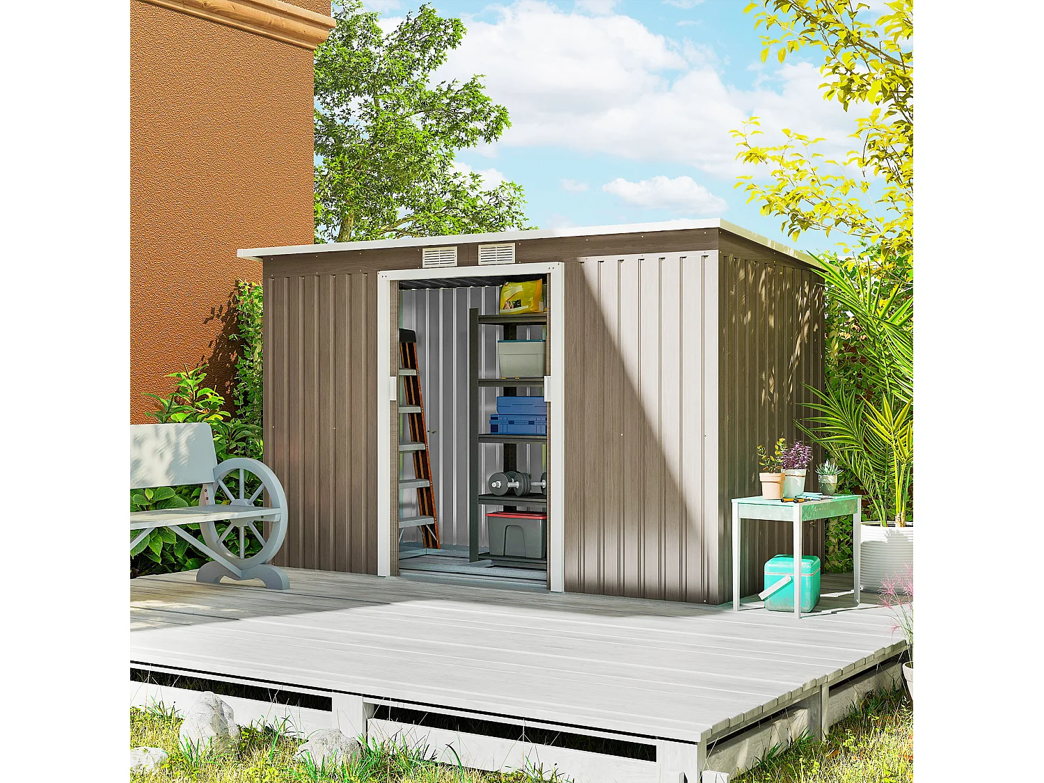 Ripostiglio da giardino con 2 prese d'aria e 2 porte marrone legno