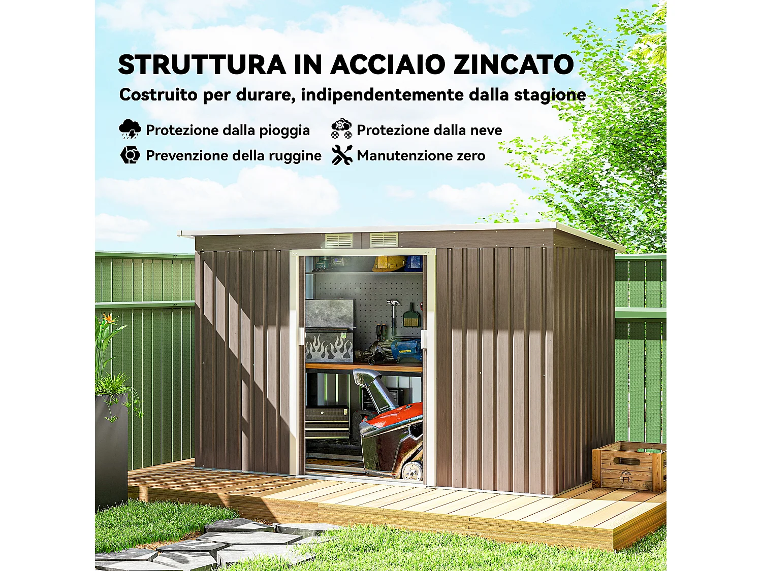 Ripostiglio da giardino con 2 prese d'aria e 2 porte marrone legno
