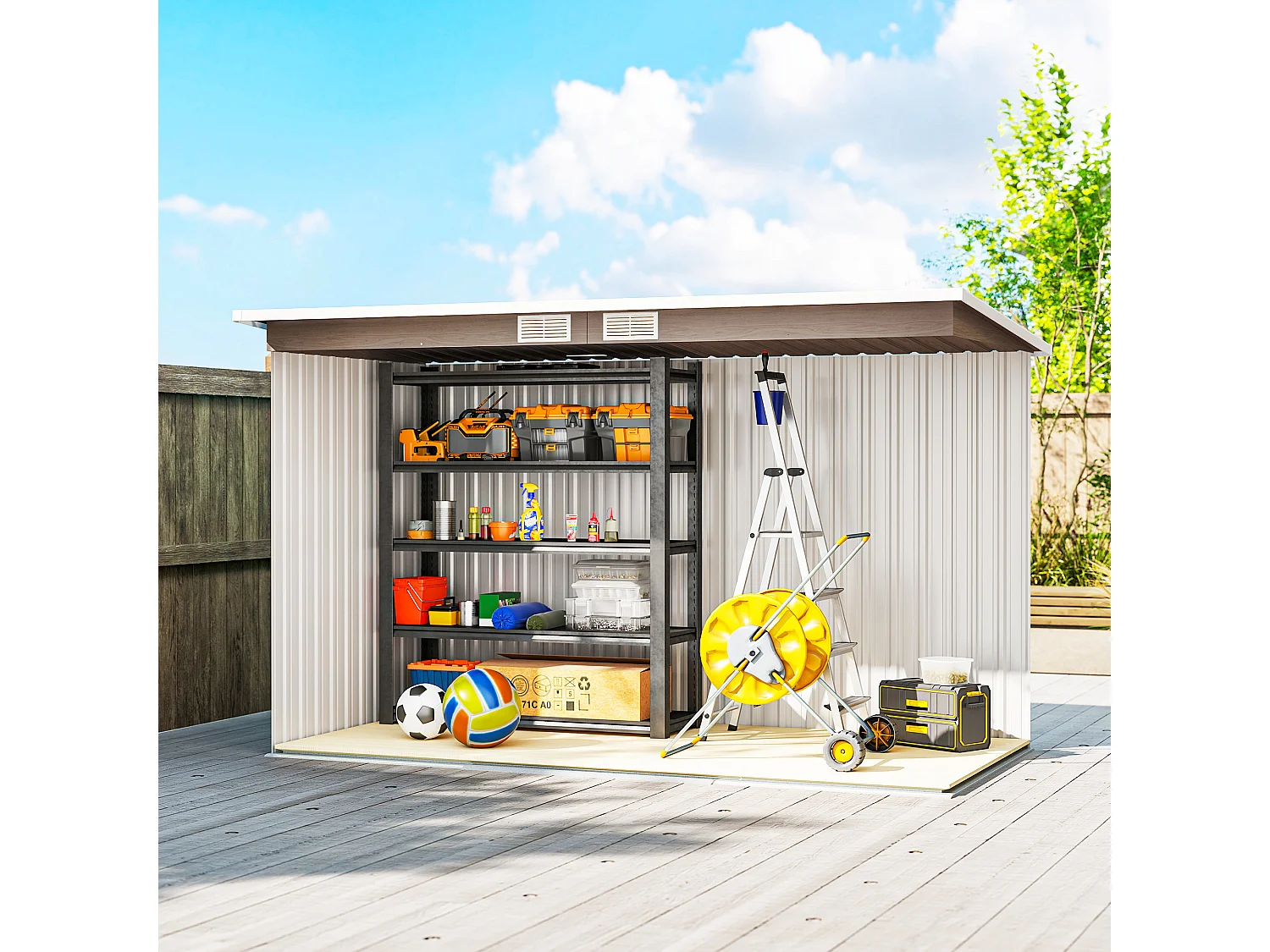 Ripostiglio da giardino con 2 prese d'aria e 2 porte marrone legno