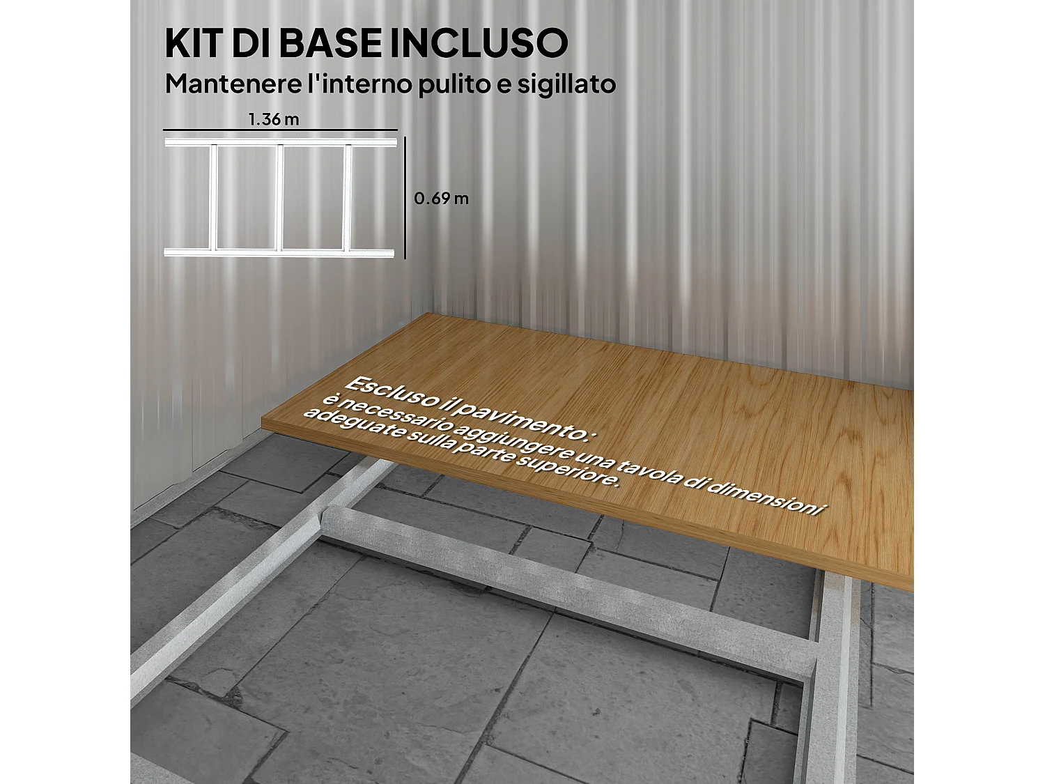 Casetta da giardino con tetto inclinato e prese d'aria acciaio grigio