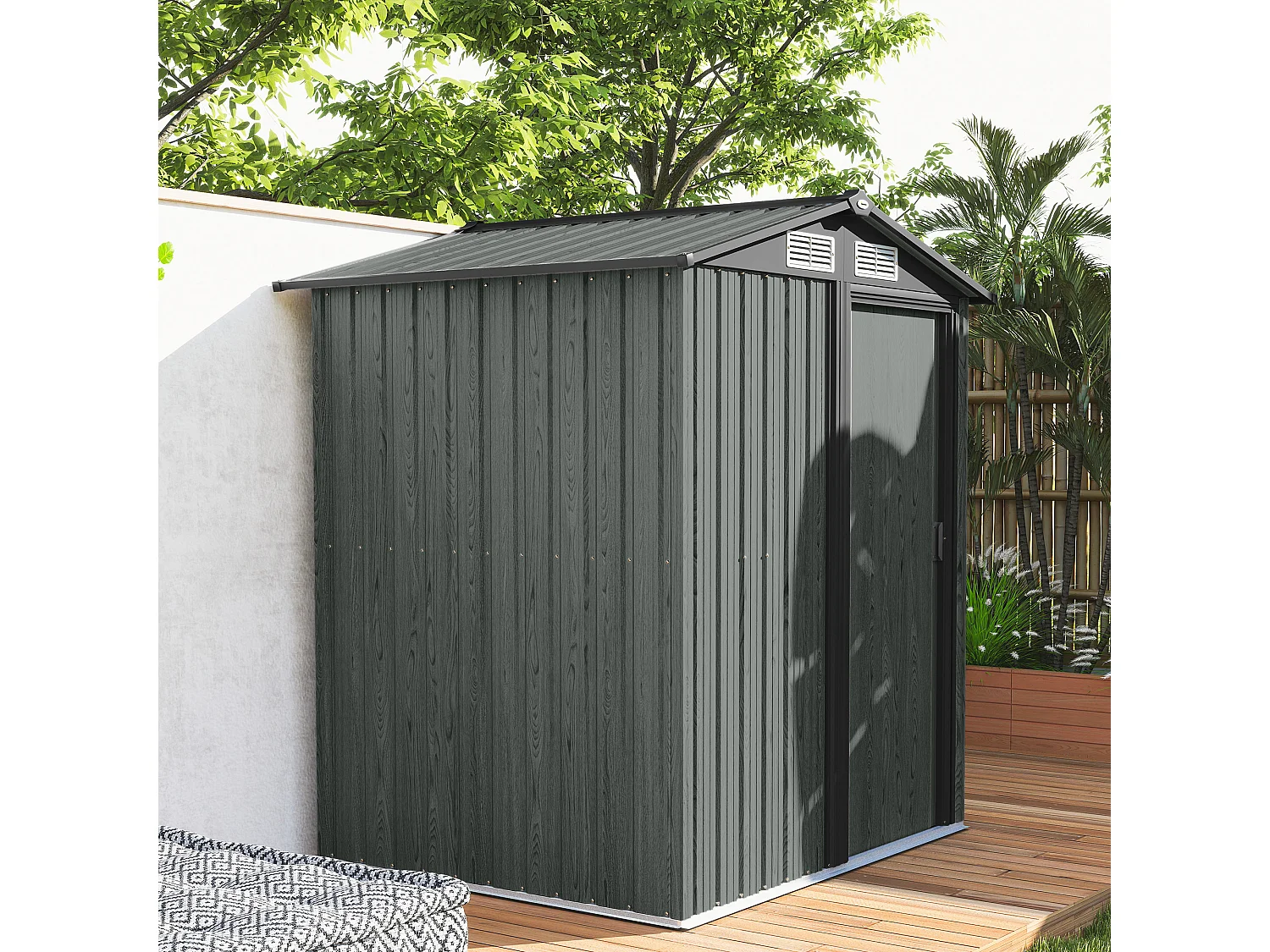 Casetta da giardino con tetto inclinato e prese d'aria acciaio grigio