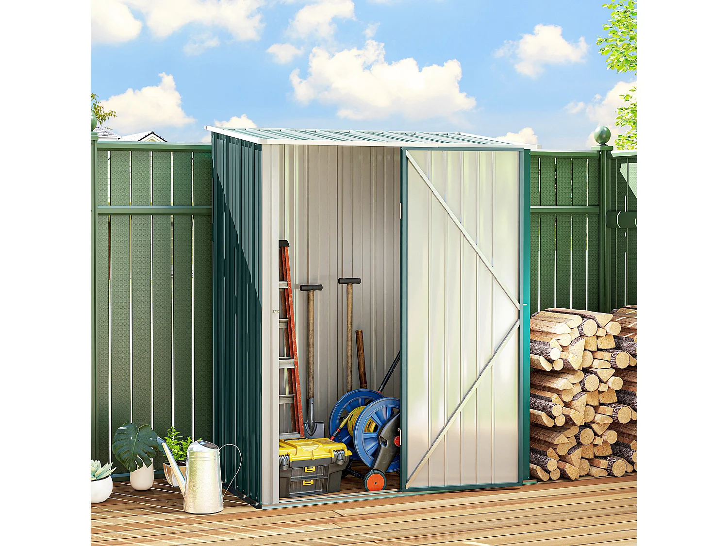 Casetta da giardino per attrezzi in acciaio verde