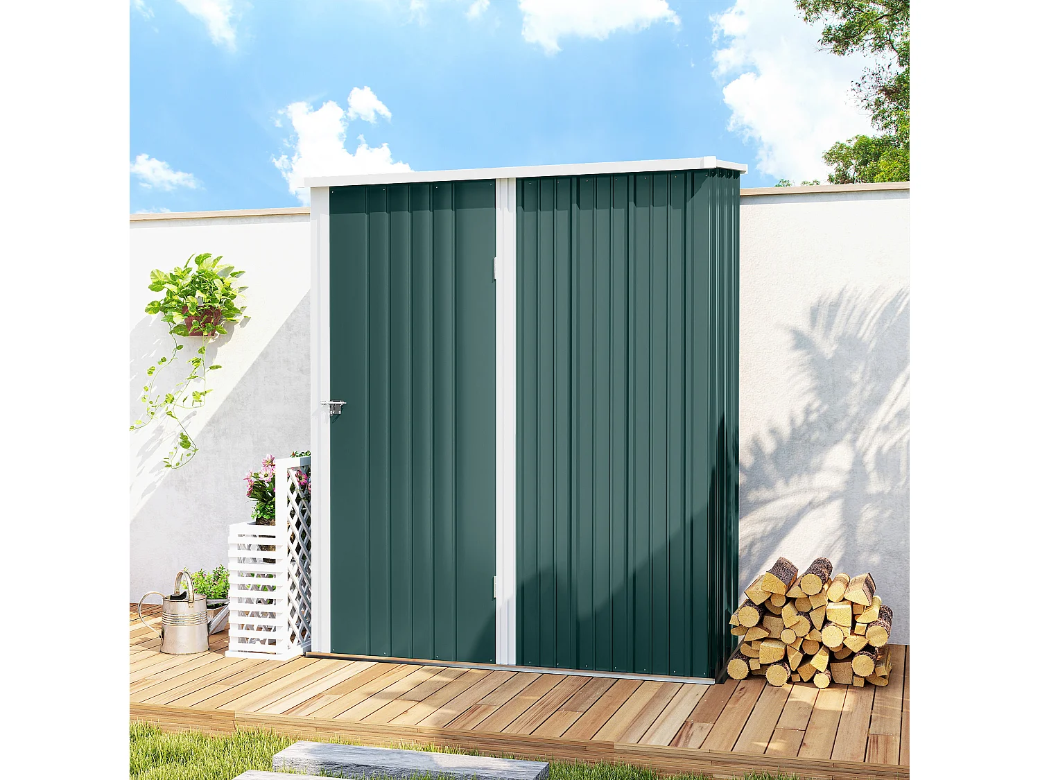 Casetta da giardino per attrezzi in acciaio verde
