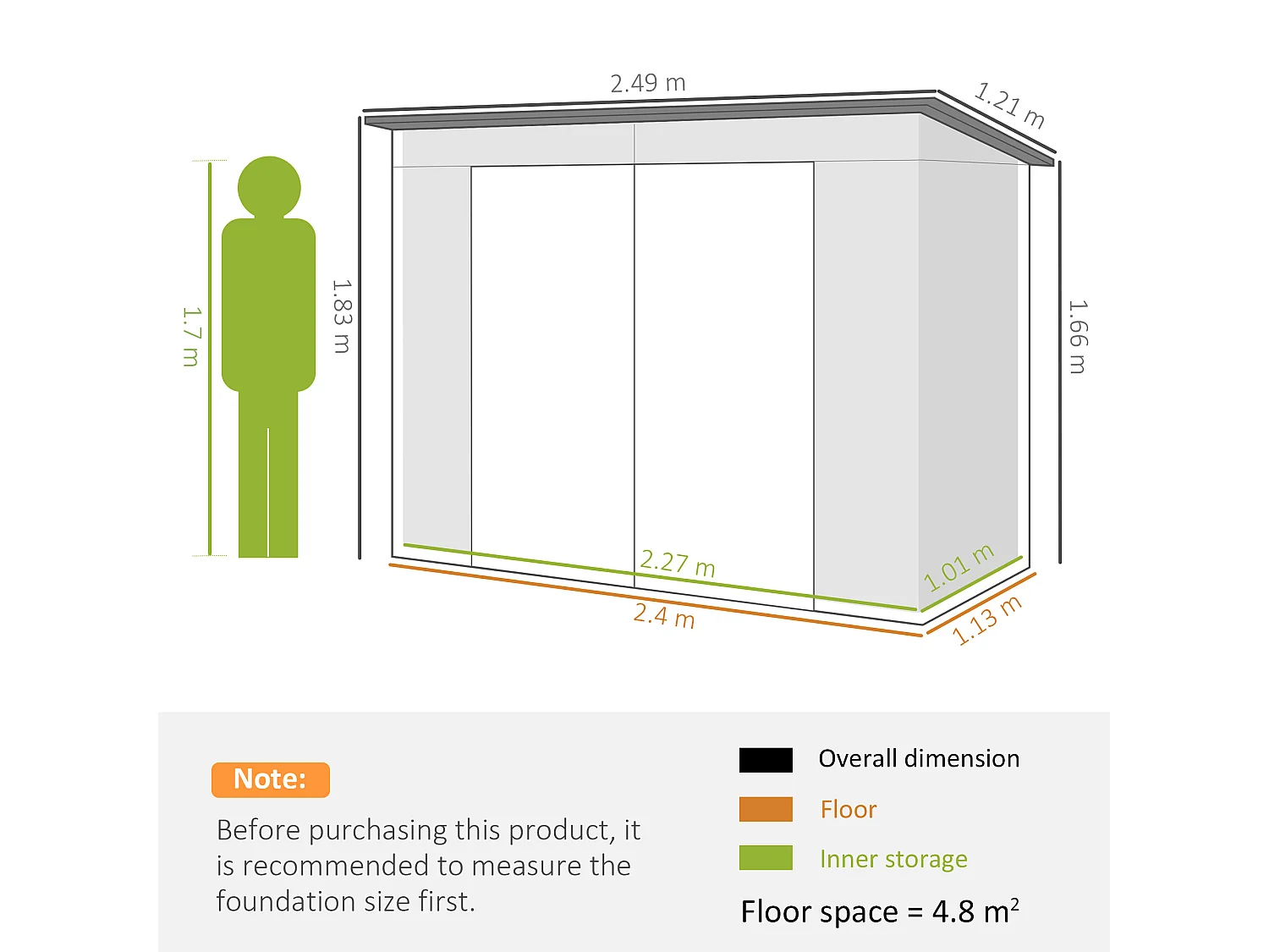 Capanno porta attrezzi con 2 prese d'aria e chiavistello verde