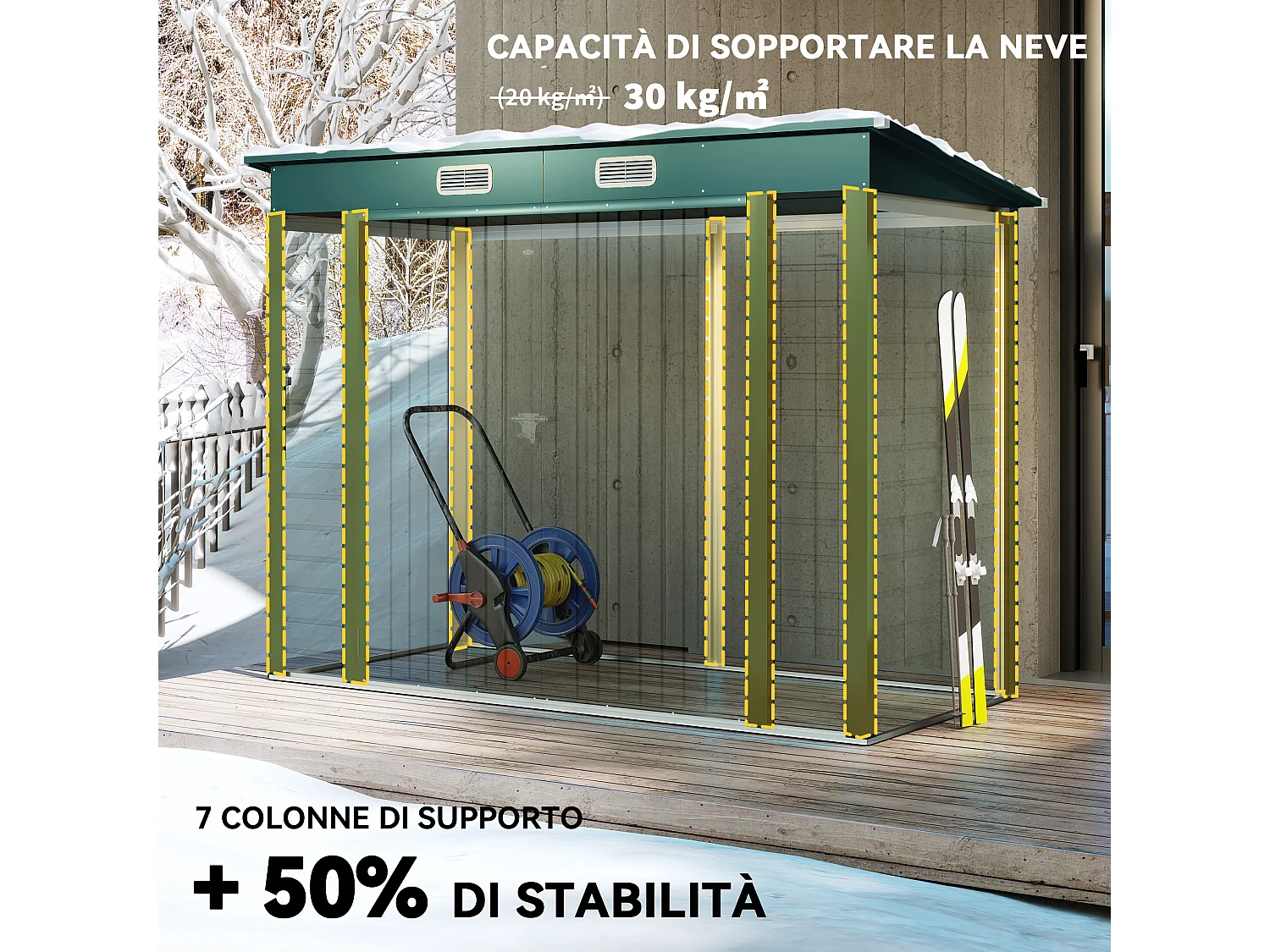 Capanno porta attrezzi con 2 prese d'aria e chiavistello verde