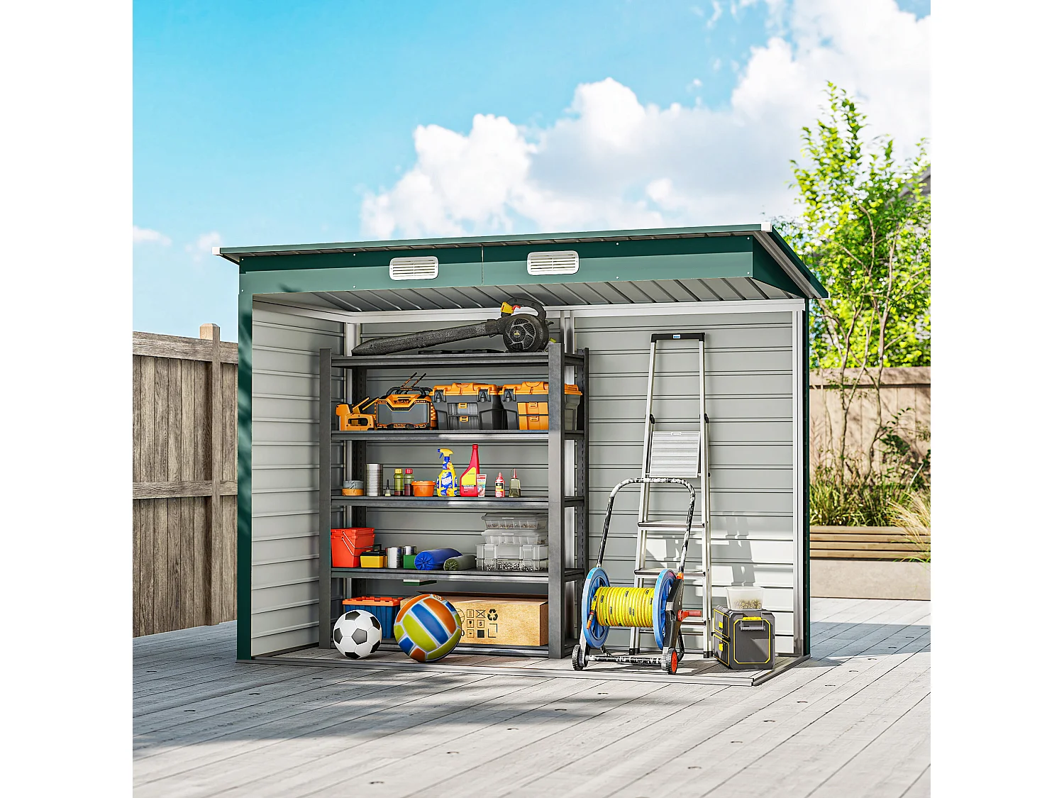 Capanno porta attrezzi con 2 prese d'aria e chiavistello verde
