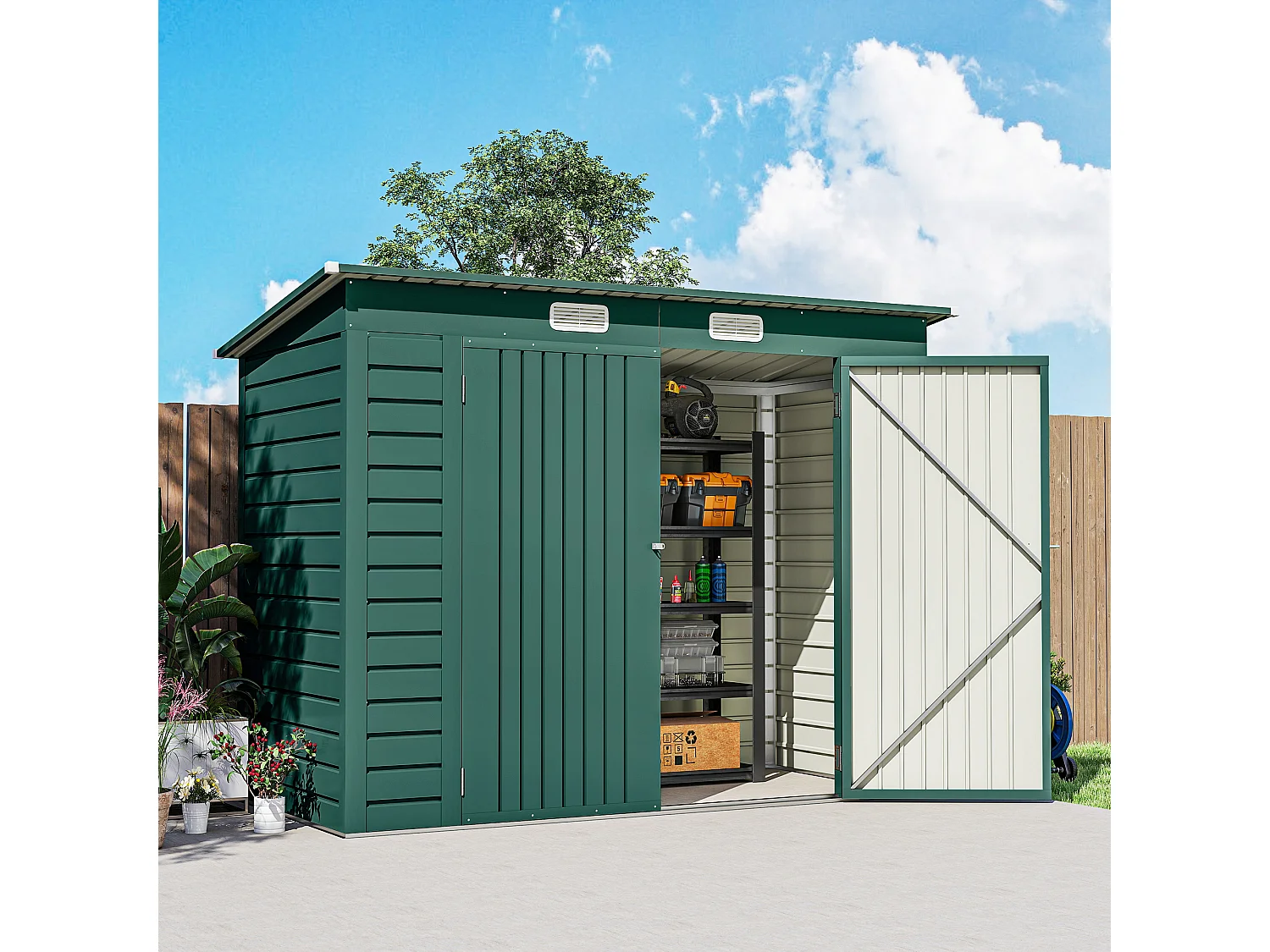 Capanno porta attrezzi con 2 prese d'aria e chiavistello verde
