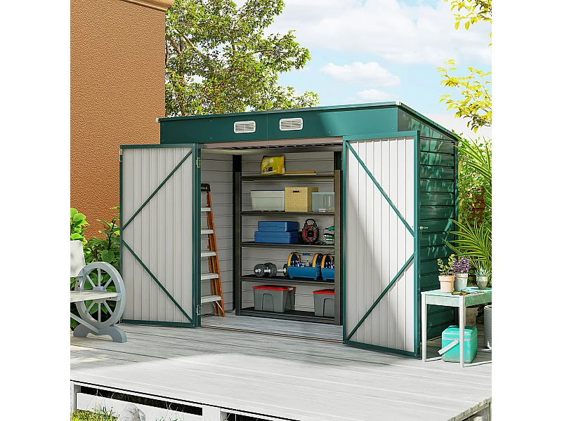 Capanno porta attrezzi con 2 prese d'aria e chiavistello verde
