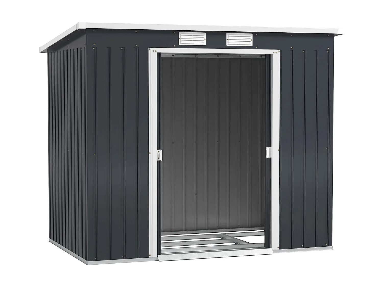 Capanno attrezzi in acciaio zincato con tetto inclinato grigio scuro