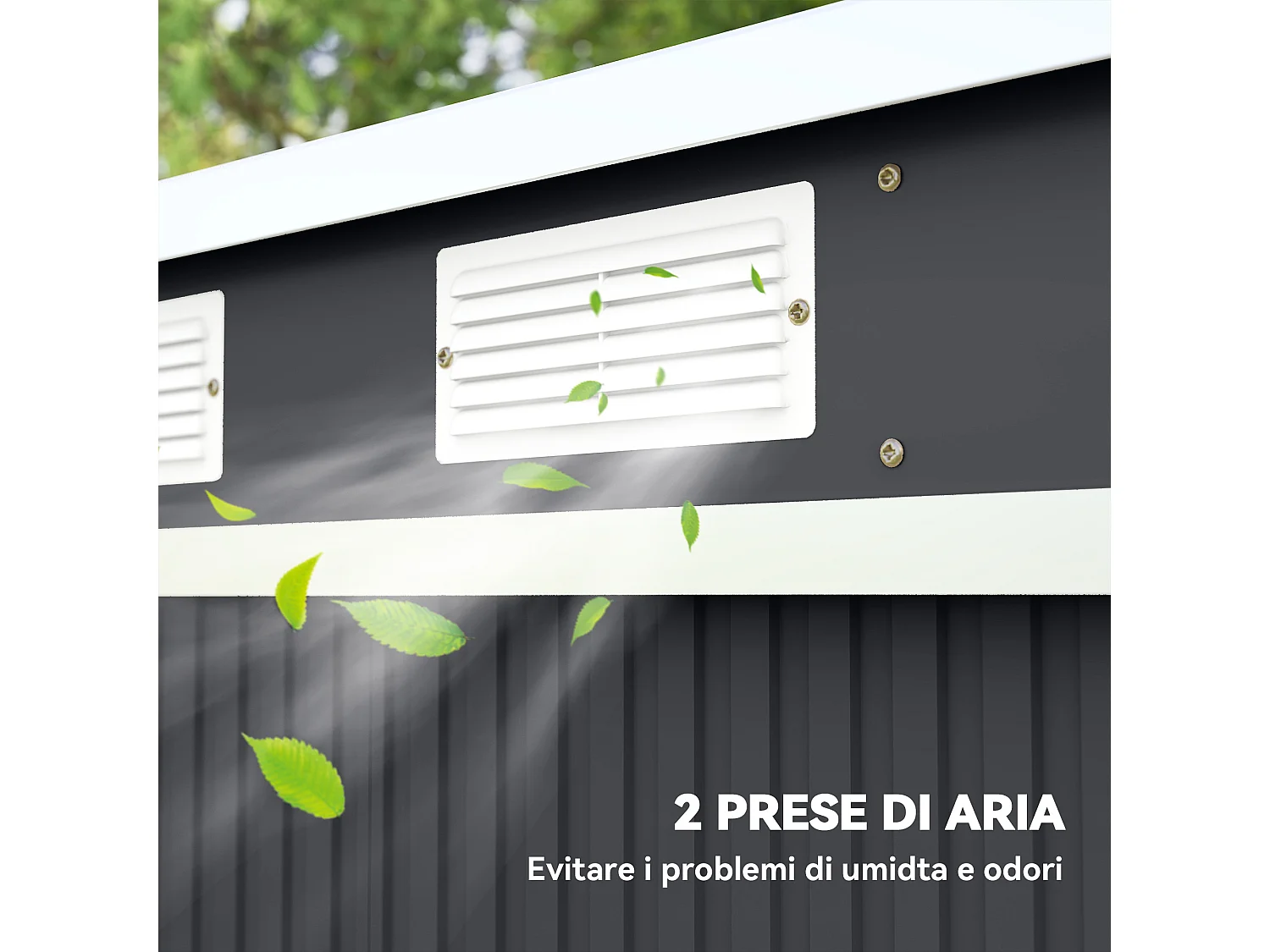 Capanno attrezzi in acciaio zincato con tetto inclinato grigio scuro