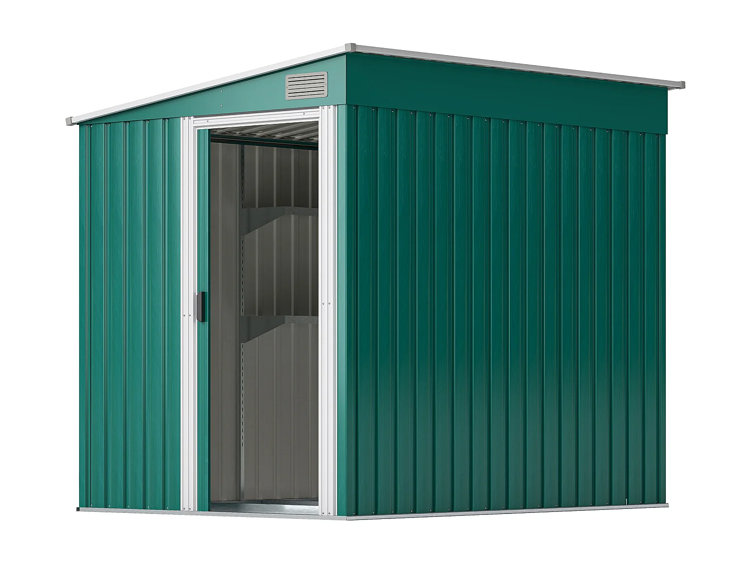 Casetta porta attrezzi in metallo con porta scorrevole verde