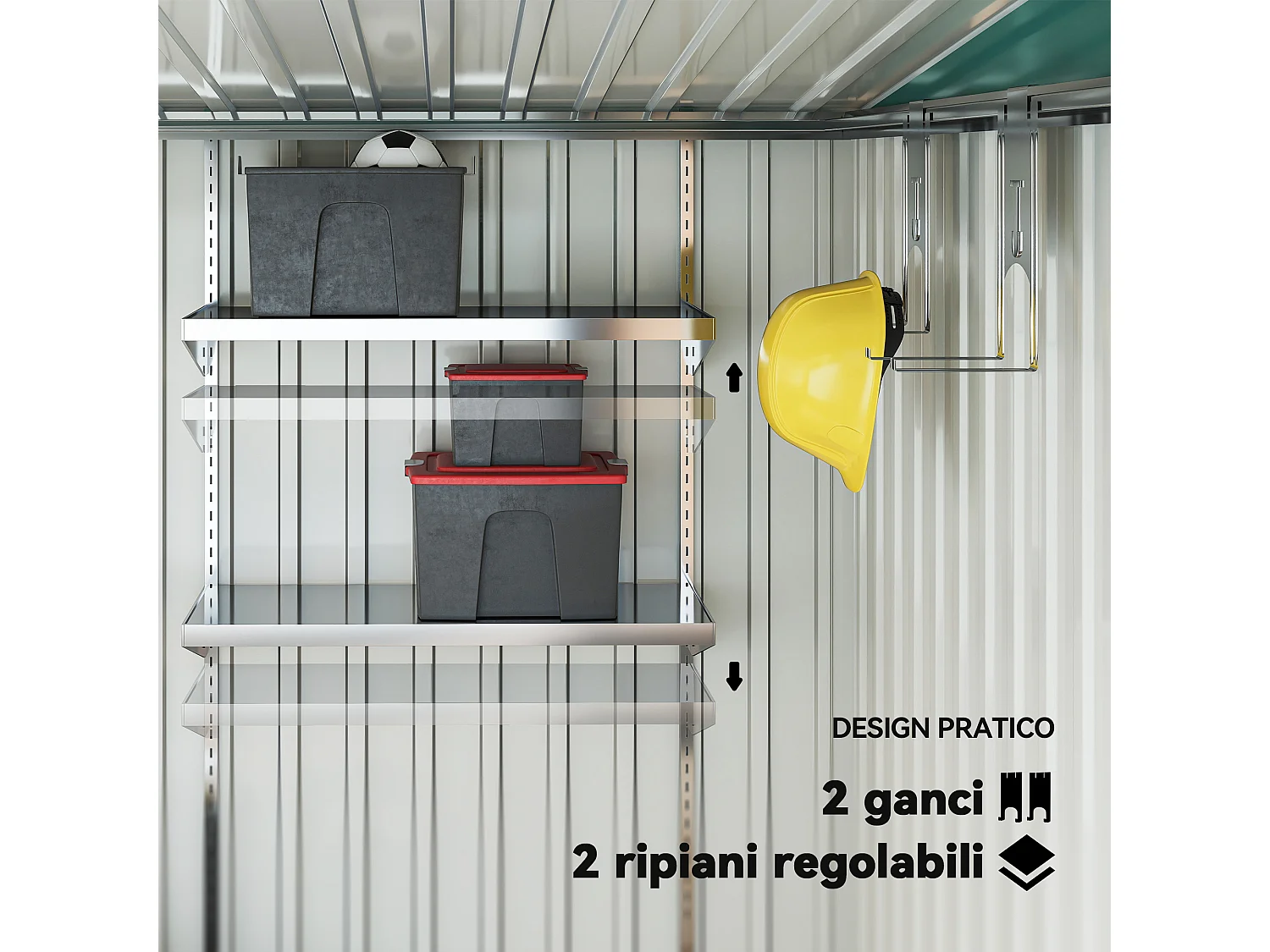 Casetta porta attrezzi in metallo con porta scorrevole verde