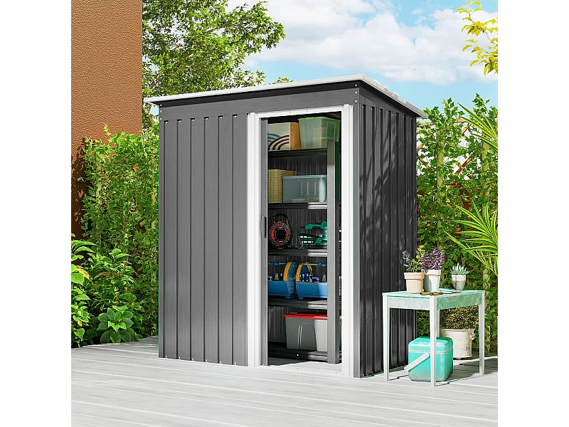 Capanno attrezzi con tetto inclinato in acciaio e pp grigio chiaro