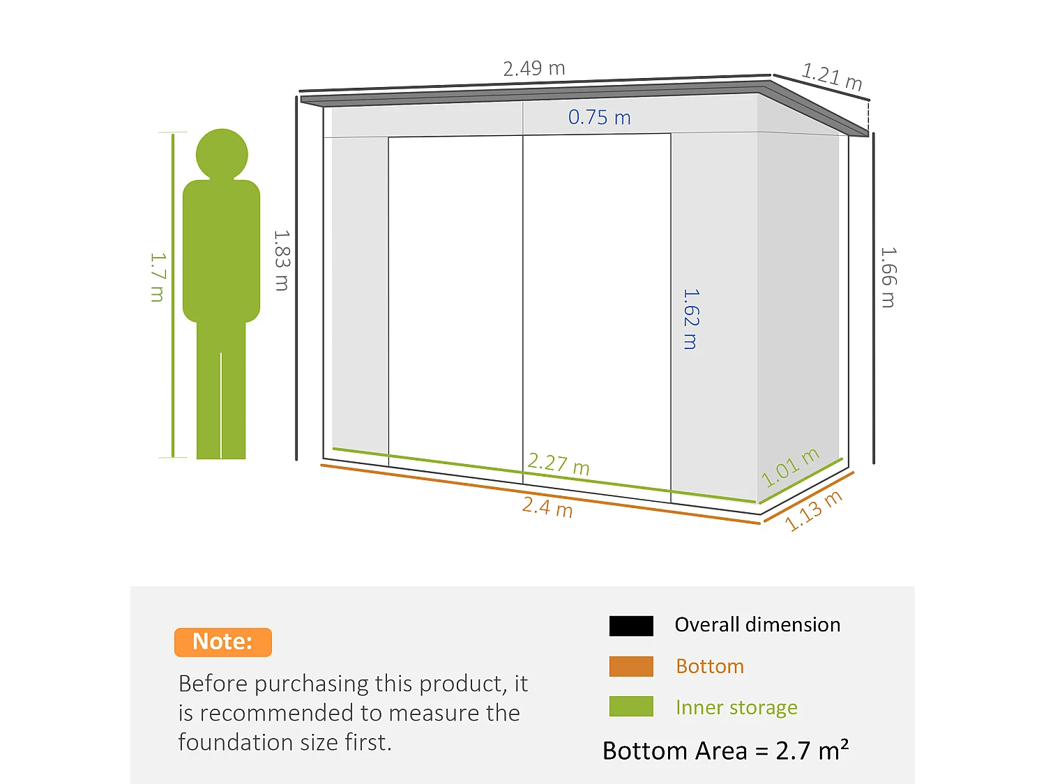 Capanno porta attrezzi con 2 prese d'aria e chiavistello grigio chiaro