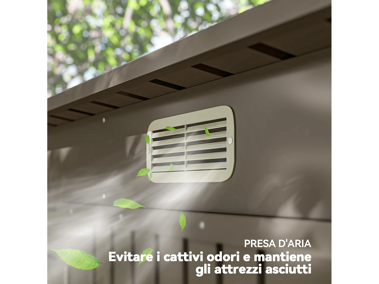 Capanno porta attrezzi con 2 prese d'aria e chiavistello grigio chiaro