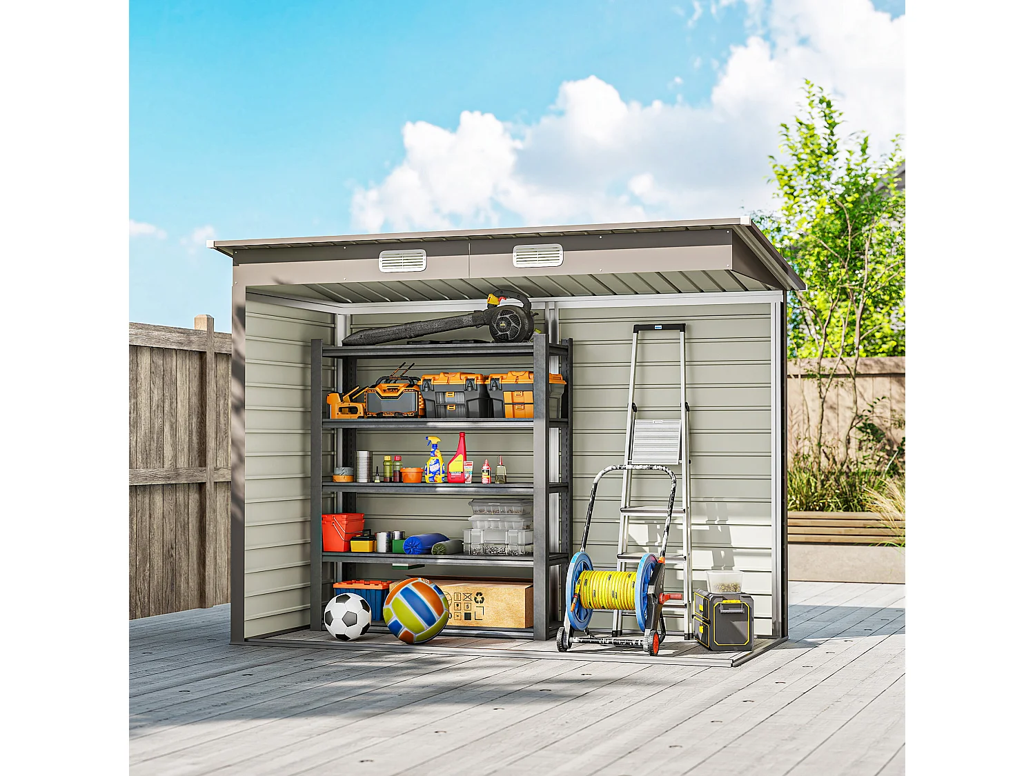 Capanno porta attrezzi con 2 prese d'aria e chiavistello grigio chiaro